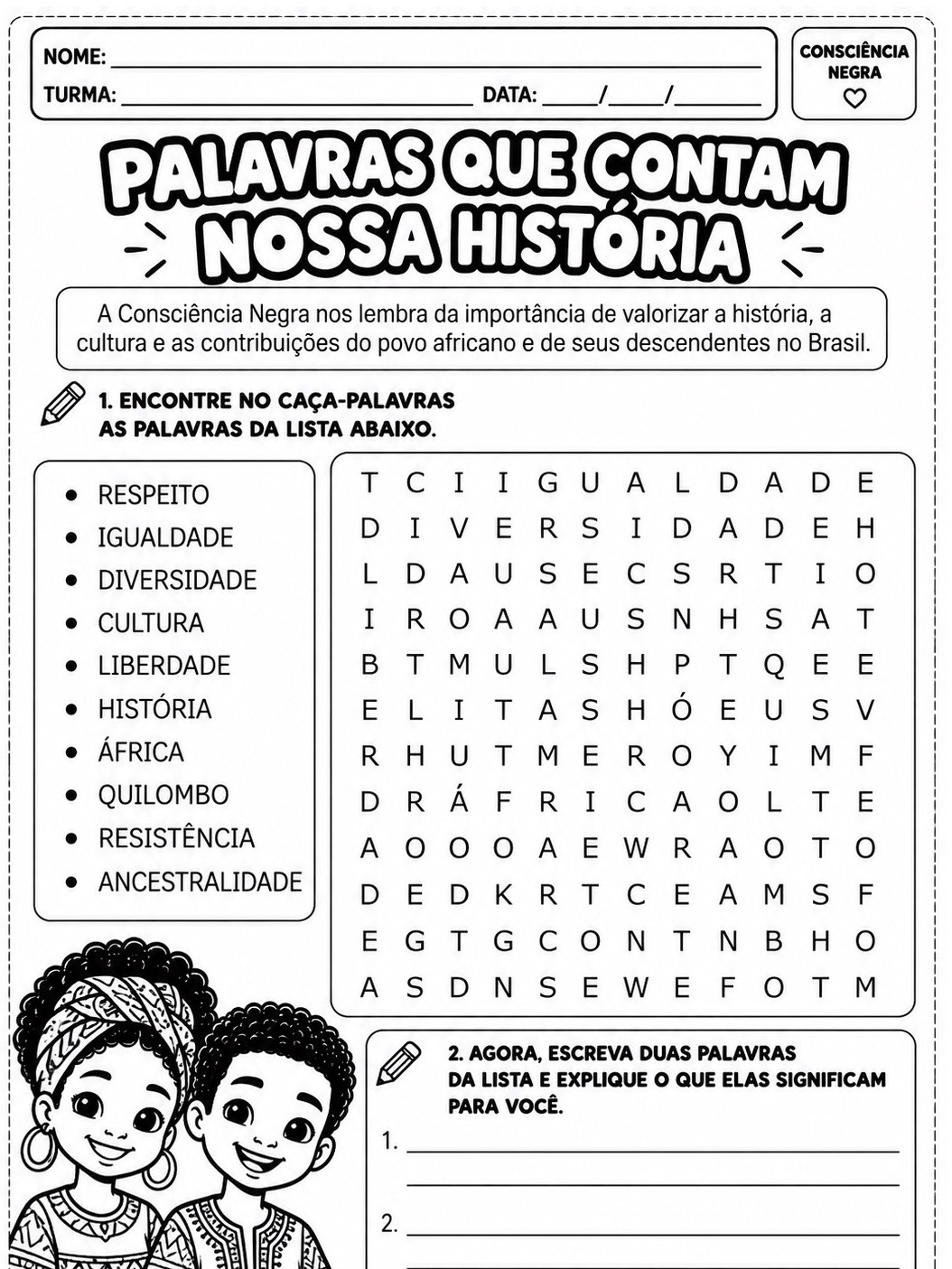 Consciência Negra – 10 Atividades para Imprimir | Fundamental I — amostra 7: Kit Consciência Negra com 10 atividades em PDF…