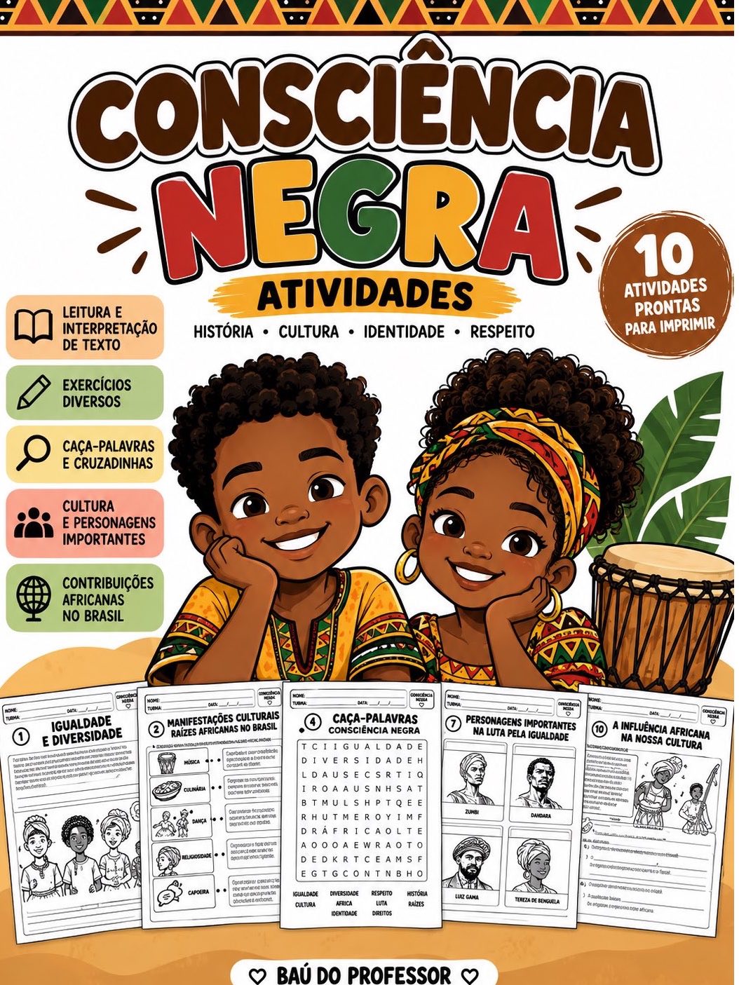 Consciência Negra – 10 Atividades para Imprimir | Fundamental I — capa do material
