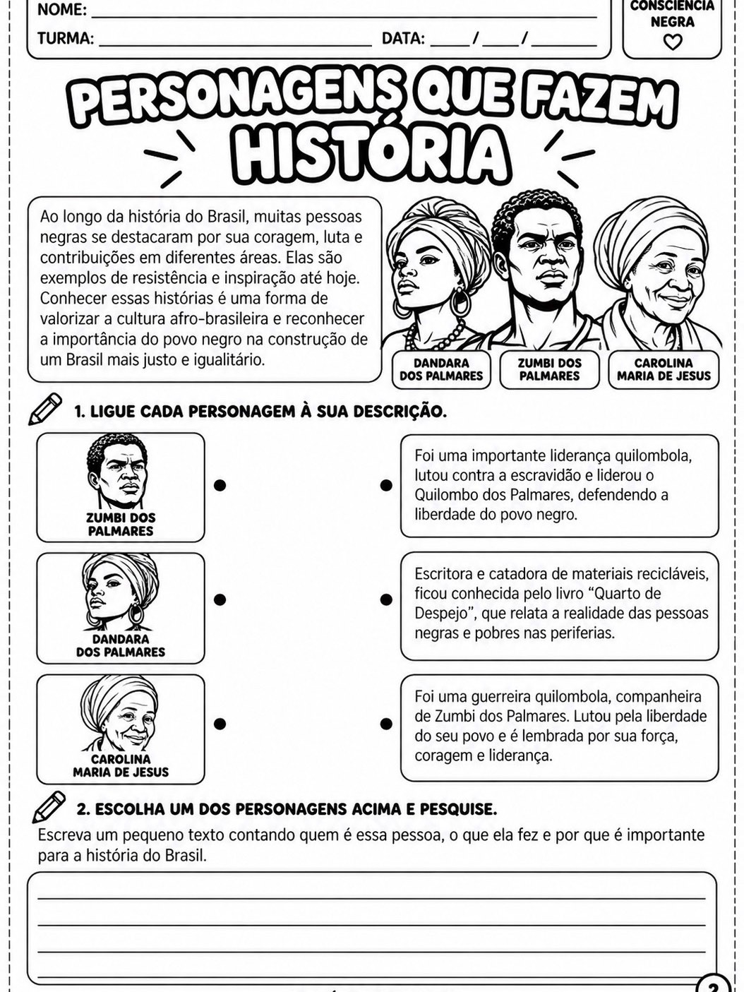 Consciência Negra – 2 Atividades Grátis — amostra 5: Baixe grátis 2 atividades sobre Consciência Negra em PDF para imprimir Consciência Negra – 2 Atividades Grátis — amostra 5: Baixe grátis 2 atividades sobre Consciência Negra em PDF para imprimir
