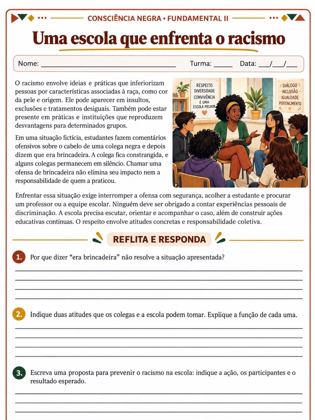 Consciência Negra: 5 Atividades para Fundamental 2 com Textos — amostra 1: 5 atividades ilustradas sobre Consciência Negra…