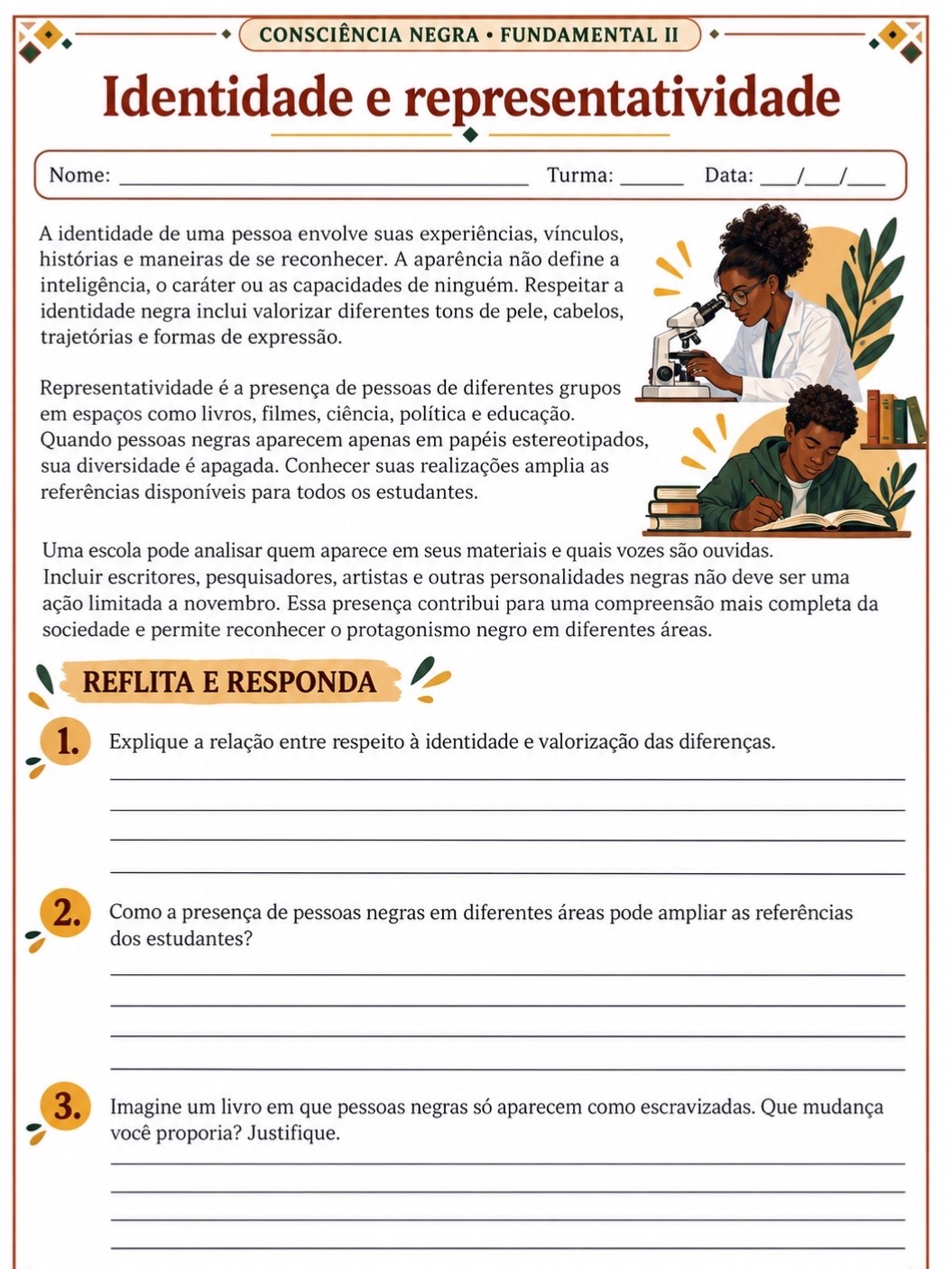 Consciência Negra: 5 Atividades para Fundamental 2 com Textos — amostra 2: 5 atividades ilustradas sobre Consciência Negra…