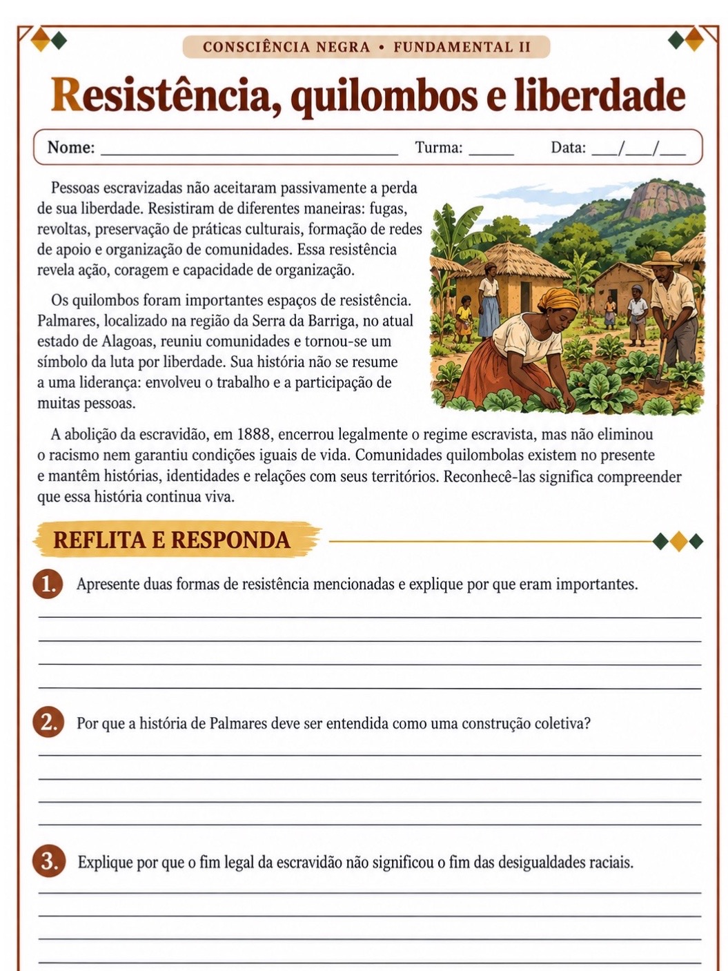 Consciência Negra: 5 Atividades para Fundamental 2 com Textos — amostra 3: 5 atividades ilustradas sobre Consciência Negra…