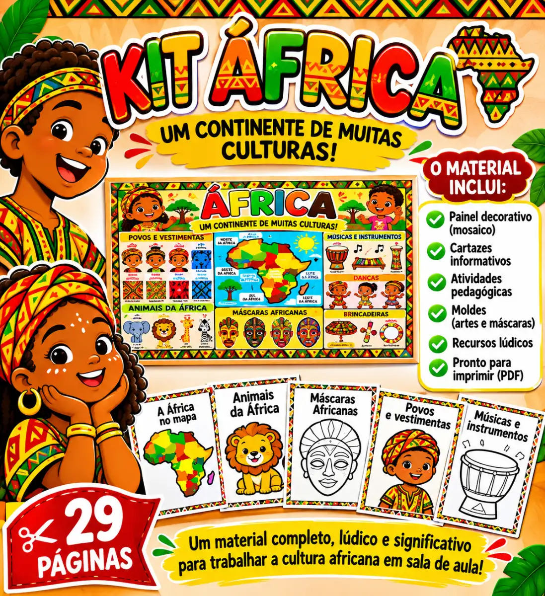 Consciência negra África um continente com muitas culturas — Outros para Ensino Fundamental I (1º–5º): kit educativo da…