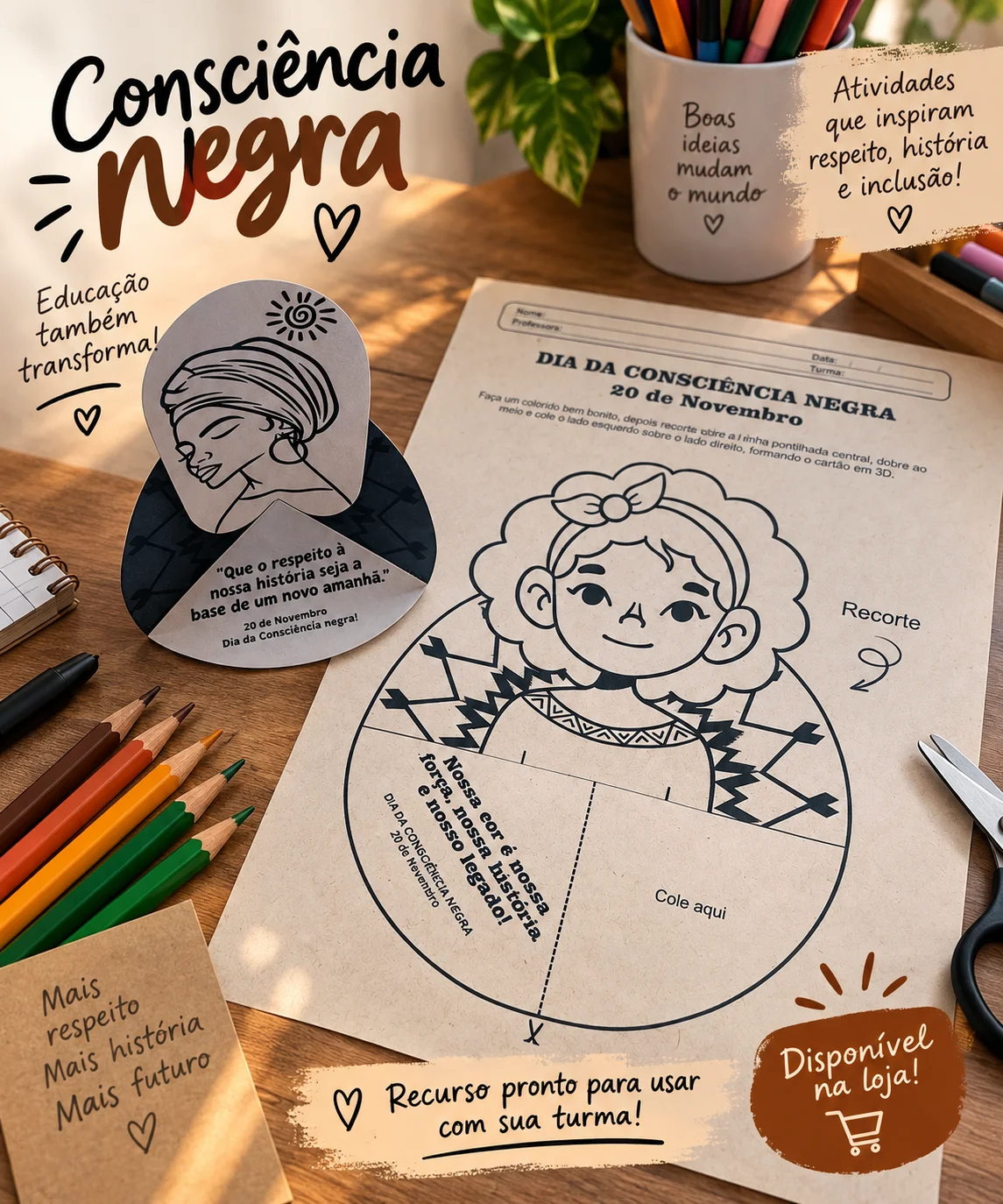 Consciência Negra: Atividade 3D para Imprimir | 20 de Novembro — amostra 5: Atividade de Consciência Negra: imprima, pinte,…