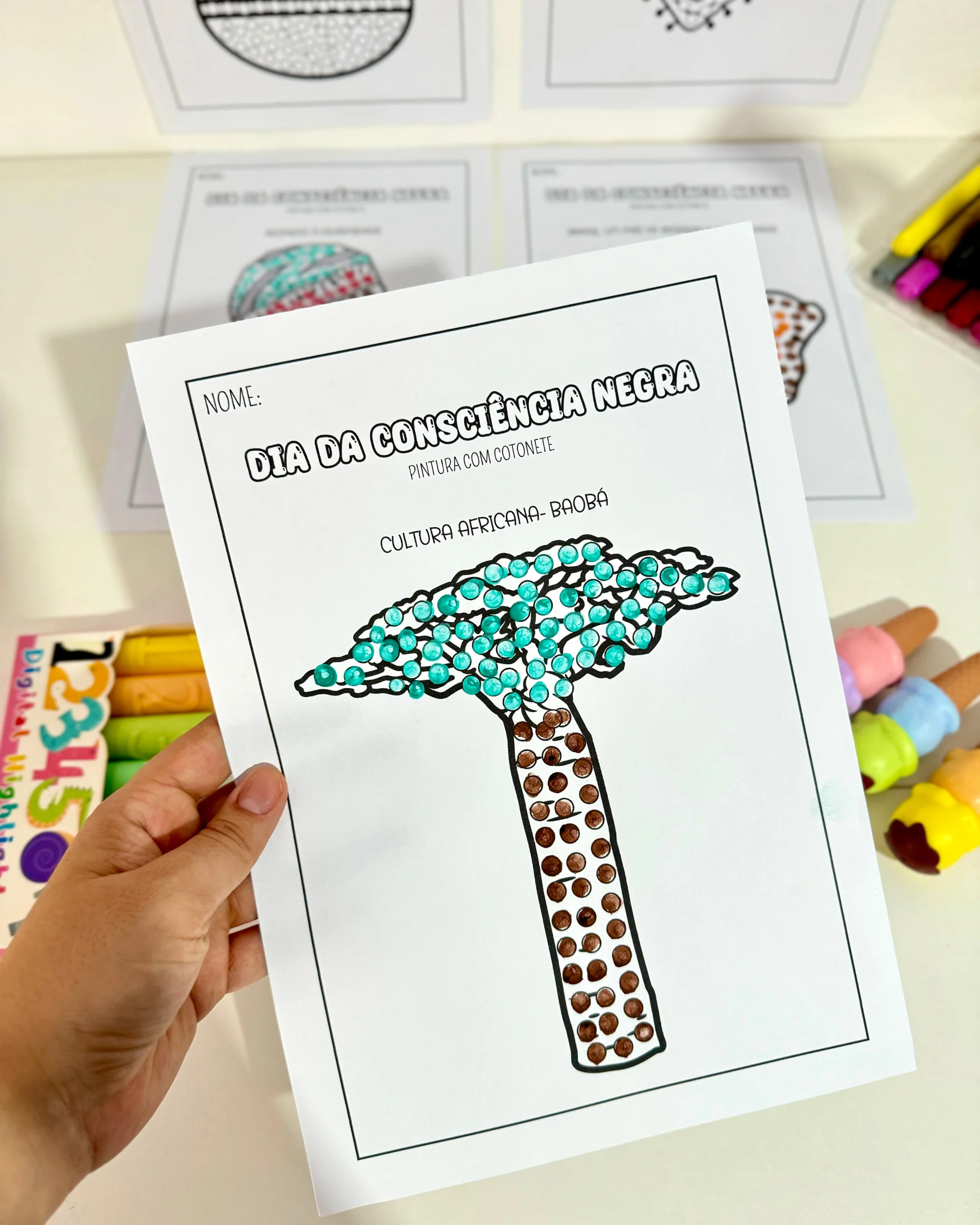 Consciência Negra – Atividades de Pintura com Cotonete para Imprimir — amostra 2: 6 páginas de atividades de pintura com…