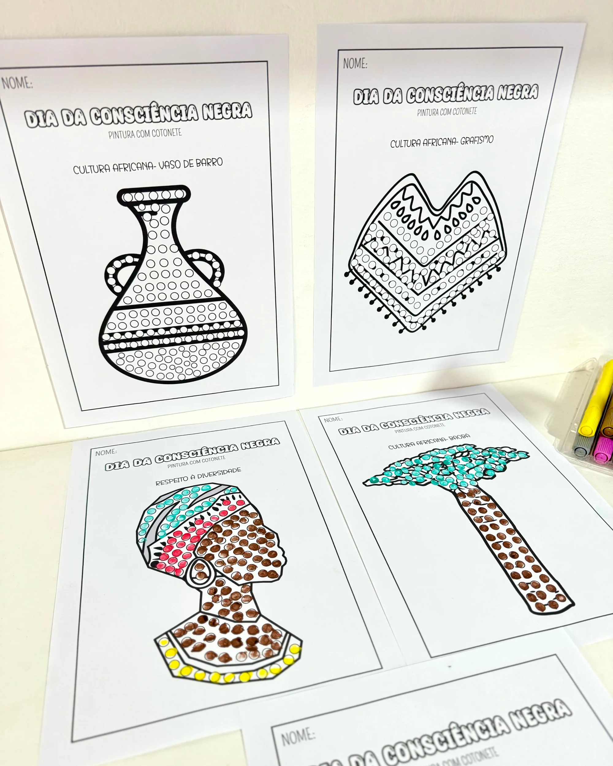 Consciência Negra – Atividades de Pintura com Cotonete para Imprimir — Datas comemorativas para Educação Infantil: 6…