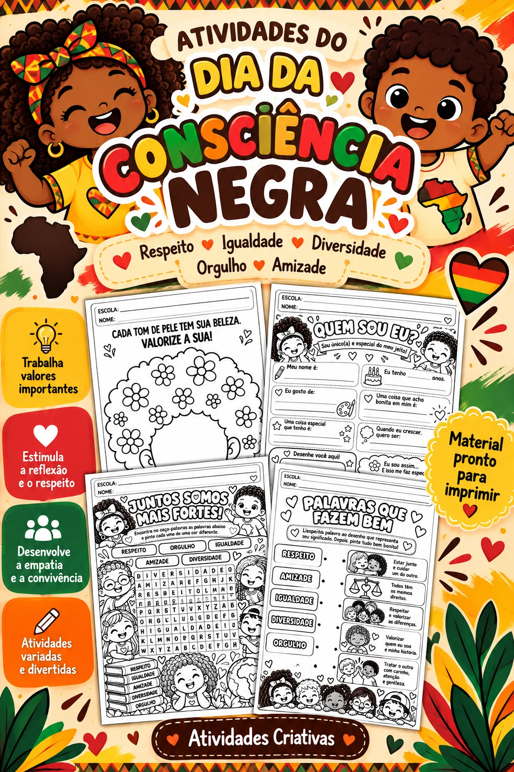 CONSCIÊNCIA NEGRA – ATIVIDADES EDUCATIVAS — Alfabetização para Educação Infantil: Trabalhe a Consciência Negra de forma…