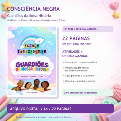 Consciência Negra — Guardiões da Nossa História | 3º Ano + Oficina Manual — capa do material