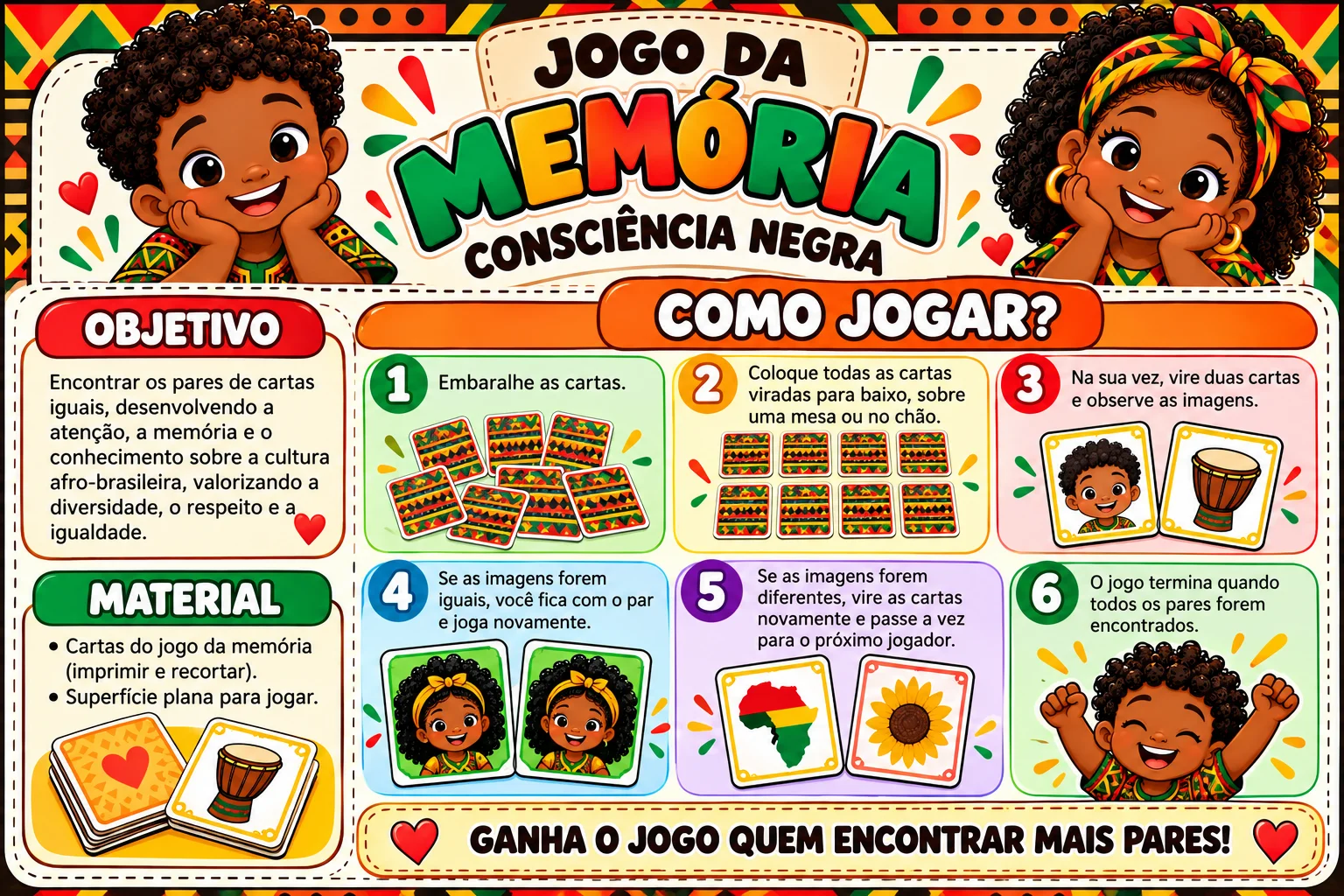 Consciência Negra Jogo da Memória PDF Educação Infantil "7 páginas" — amostra 1: Jogo da Memória da Consciência Negra com…