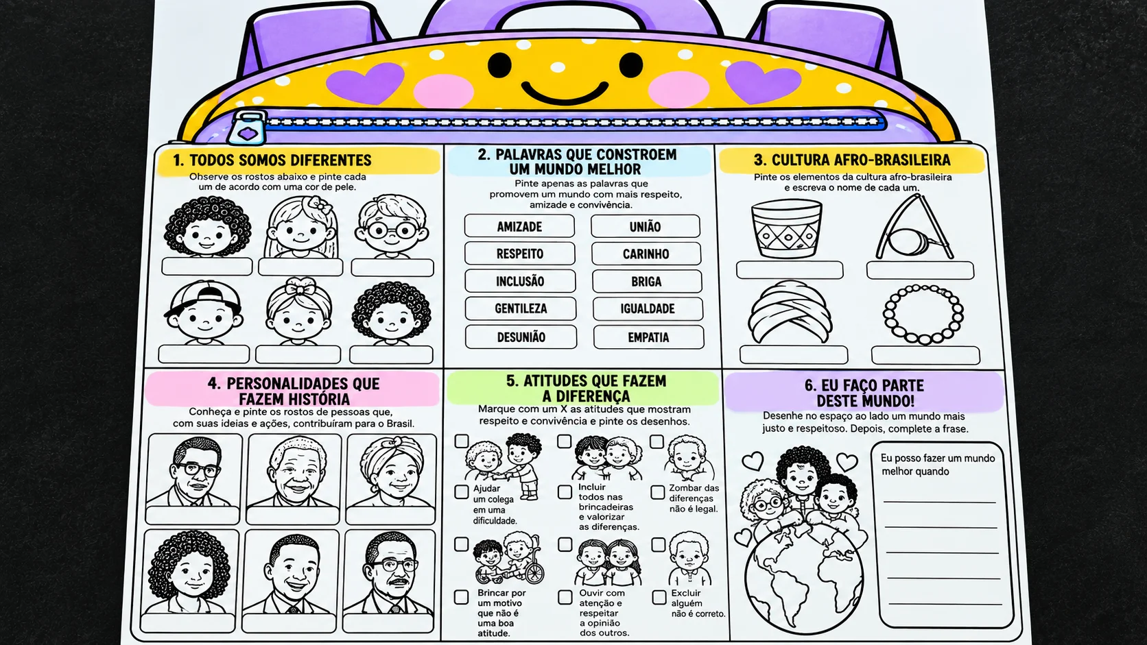 Kit de Atividades/Consciência Negra/Mochila da Diversidade — amostra 3: 📦 Informações sobre o material Kit de Atividades/Consciência Negra/Mochila da Diversidade — amostra 3: 📦 Informações sobre o material