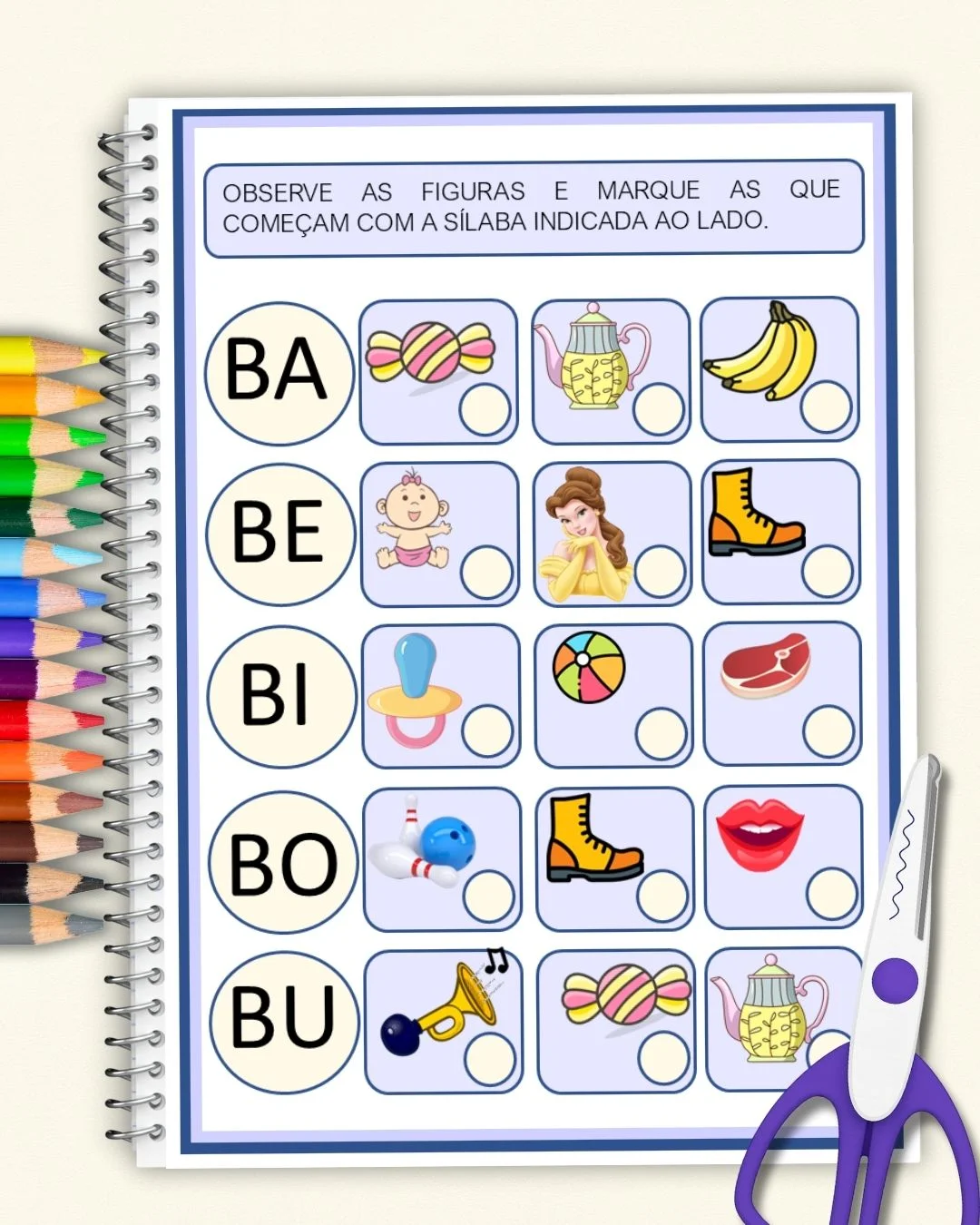 Consciência silábica atividade identifique e marque alfabetização educação infantil PDF para imprimir — amostra 1:…