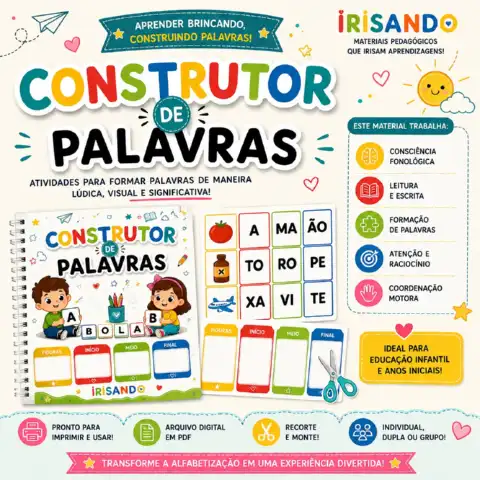 CONSTRUTOR DE PALAVRAS – ALFABETIZAÇÃO 1° ANO — amostra 2: Uma atividade lúdica para trabalhar a formação de palavras de…