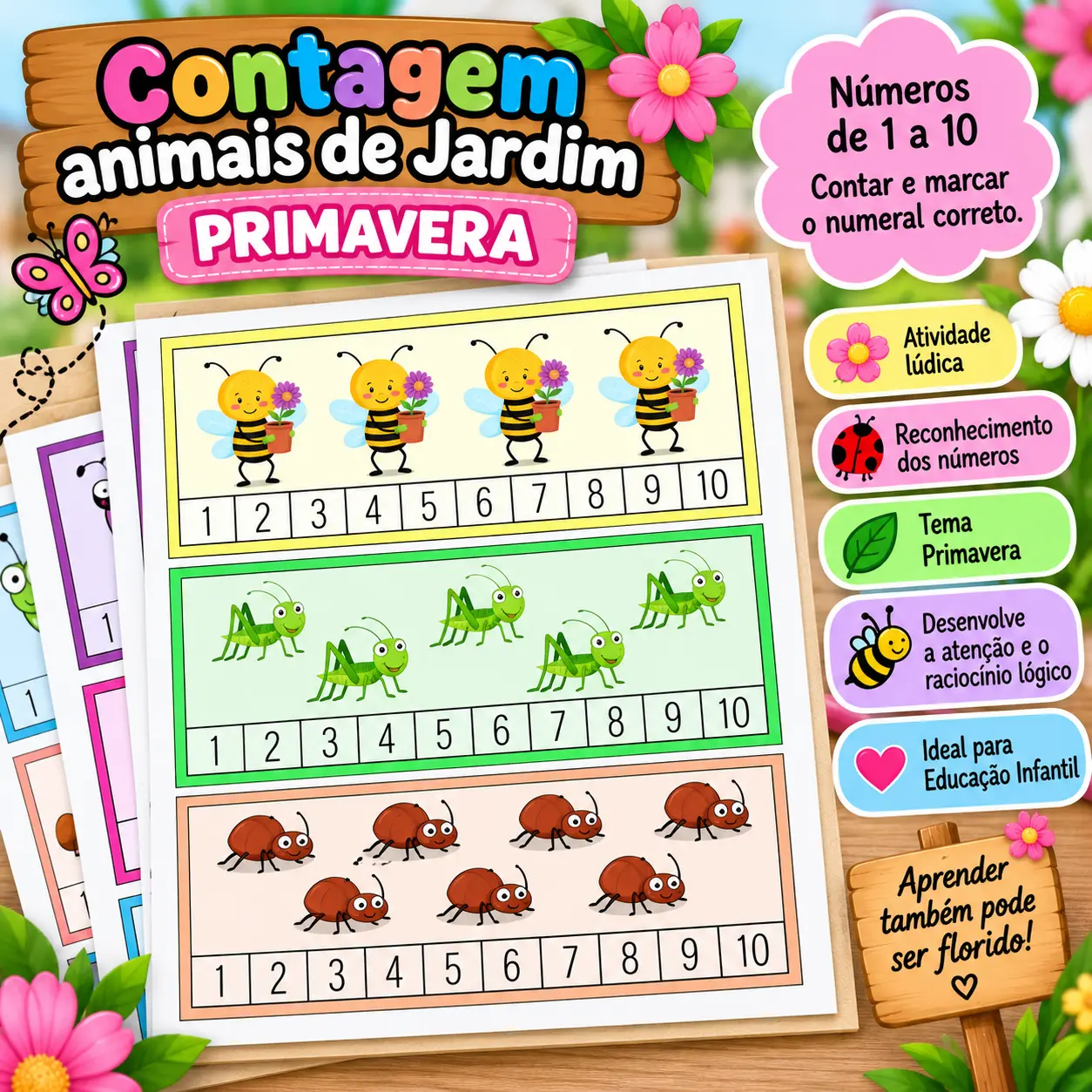 Contagem dos Animais de Jardim – Números de 1 a 20 | Primavera — amostra 1: Atividade de contagem de 1 a 20 com animais de…