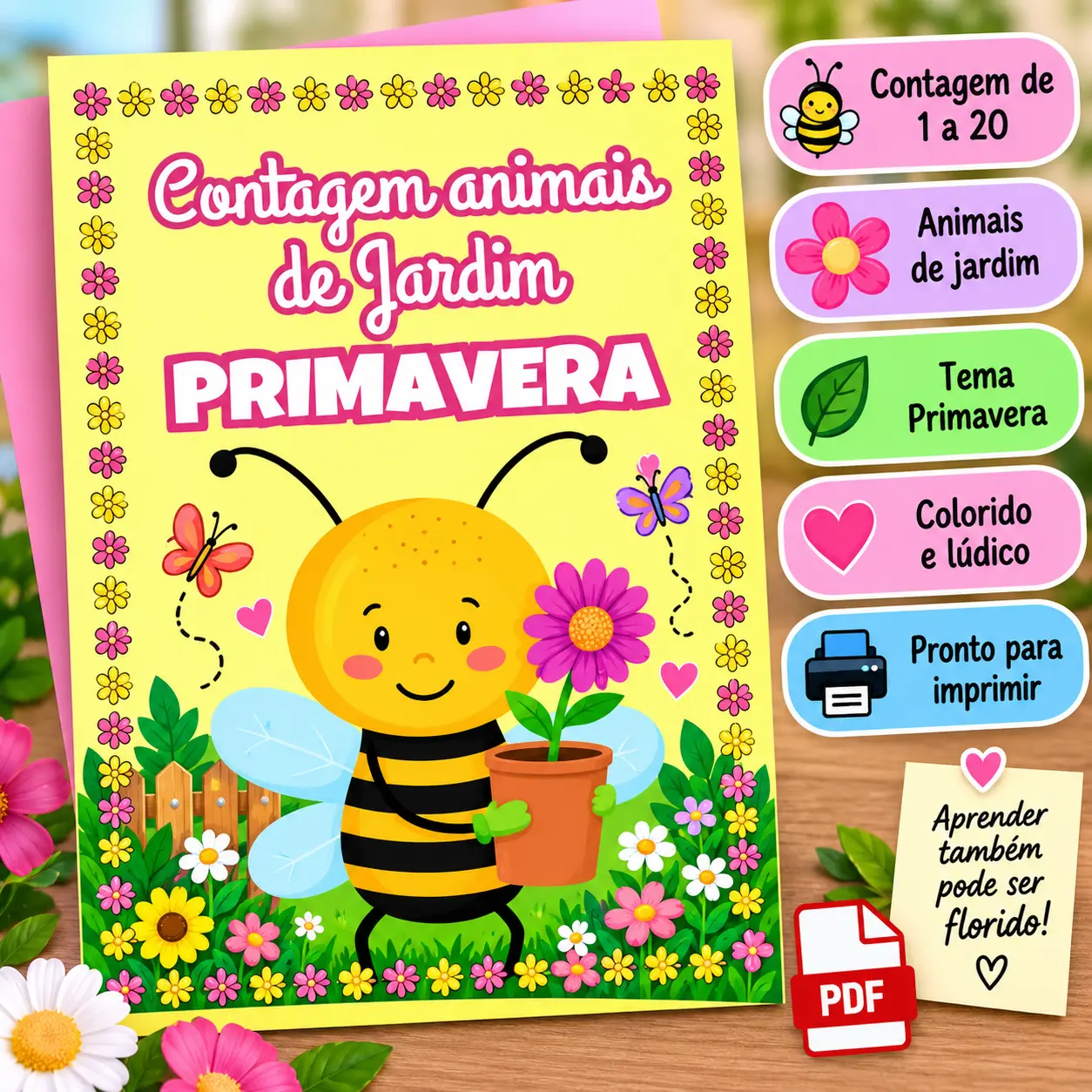 Contagem dos Animais de Jardim – Números de 1 a 20 | Primavera — capa do material