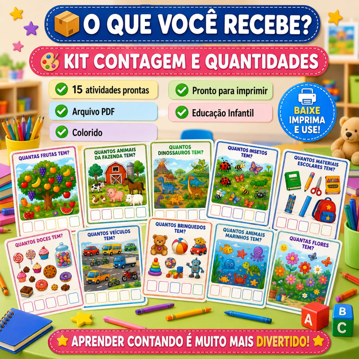 Contagem e Quantidades – Matemática para Educação Infantil — amostra 1: 📚 KIT CONTAGEM E QUANDIDADES