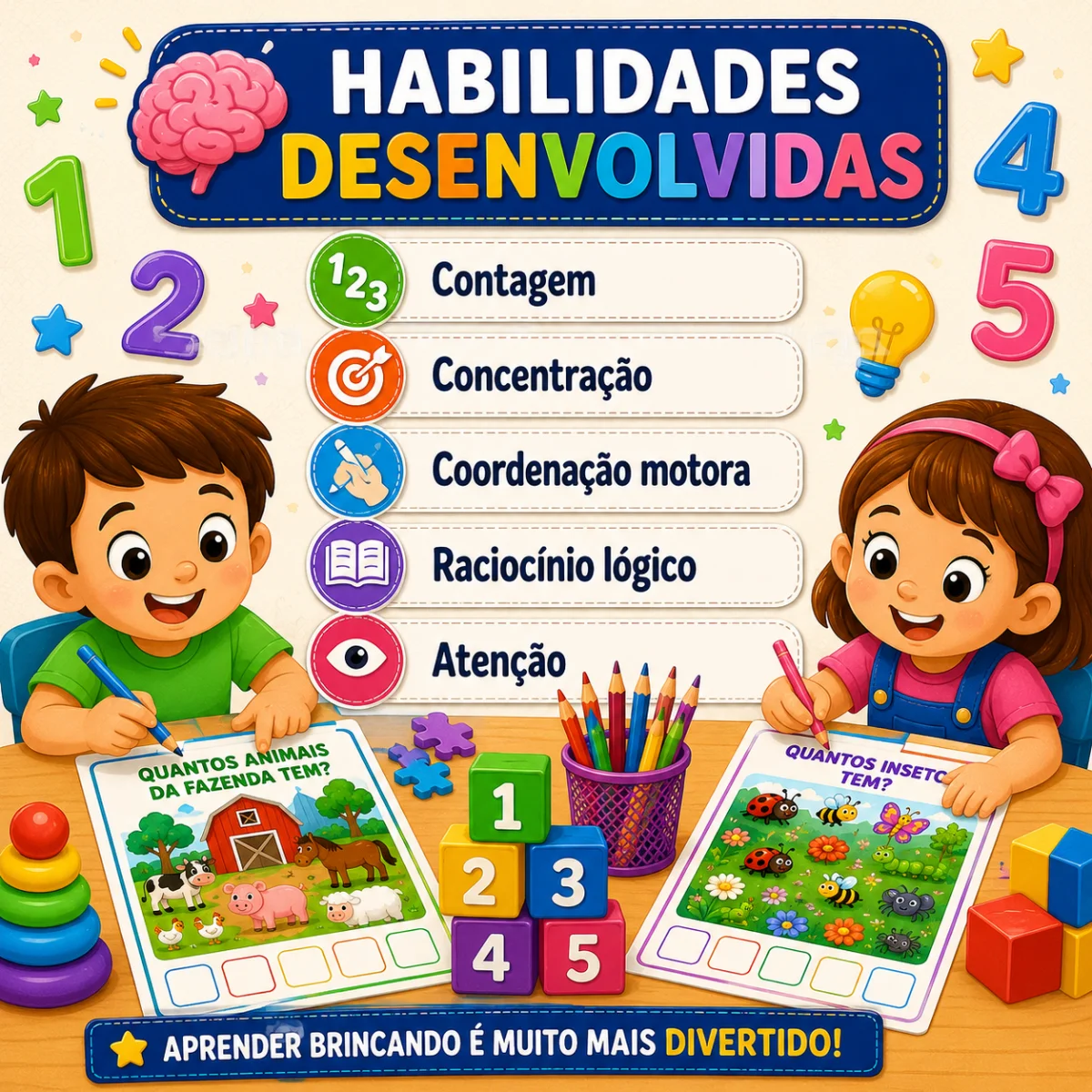 Contagem e Quantidades – Matemática para Educação Infantil — amostra 2: 🎯 O que a criança irá desenvolver?