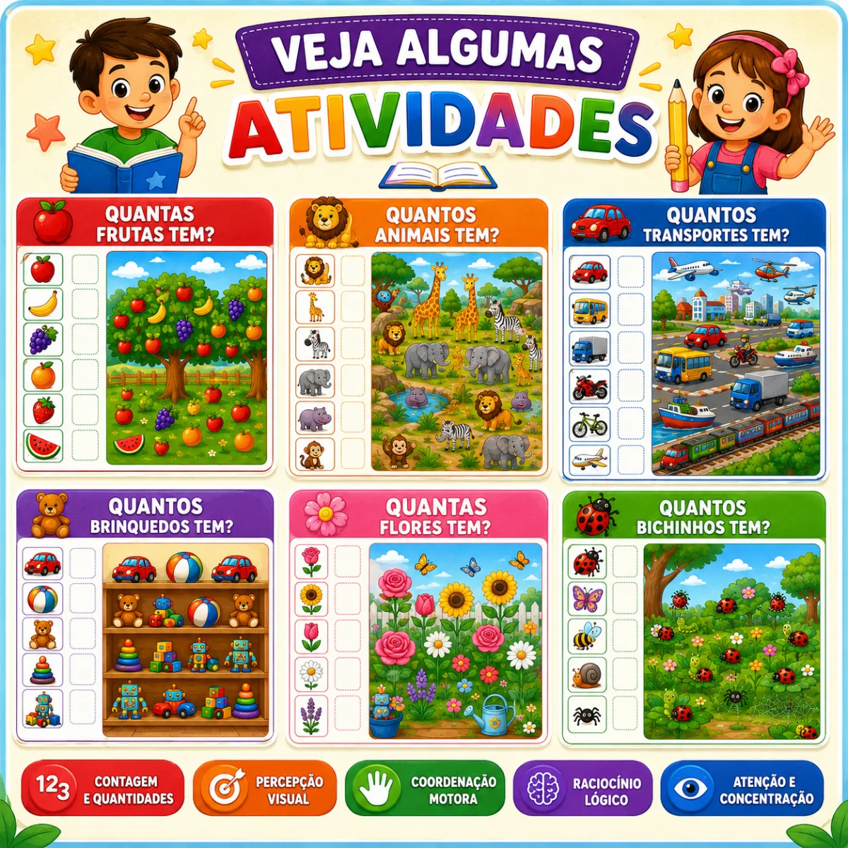 Contagem e Quantidades – Matemática para Educação Infantil — amostra 5: 👩‍🏫 Indicado para