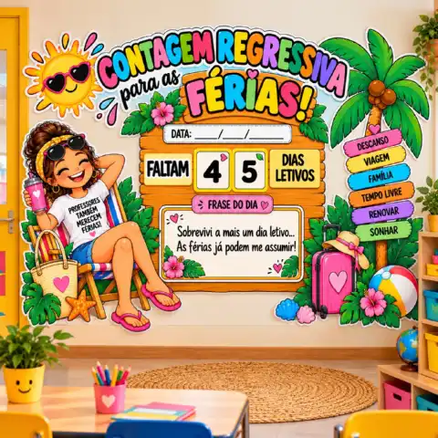 Contagem Regressiva para as Férias – Painel Interativo para Imprimir — amostra 2: Painel ampliado e interativo para…