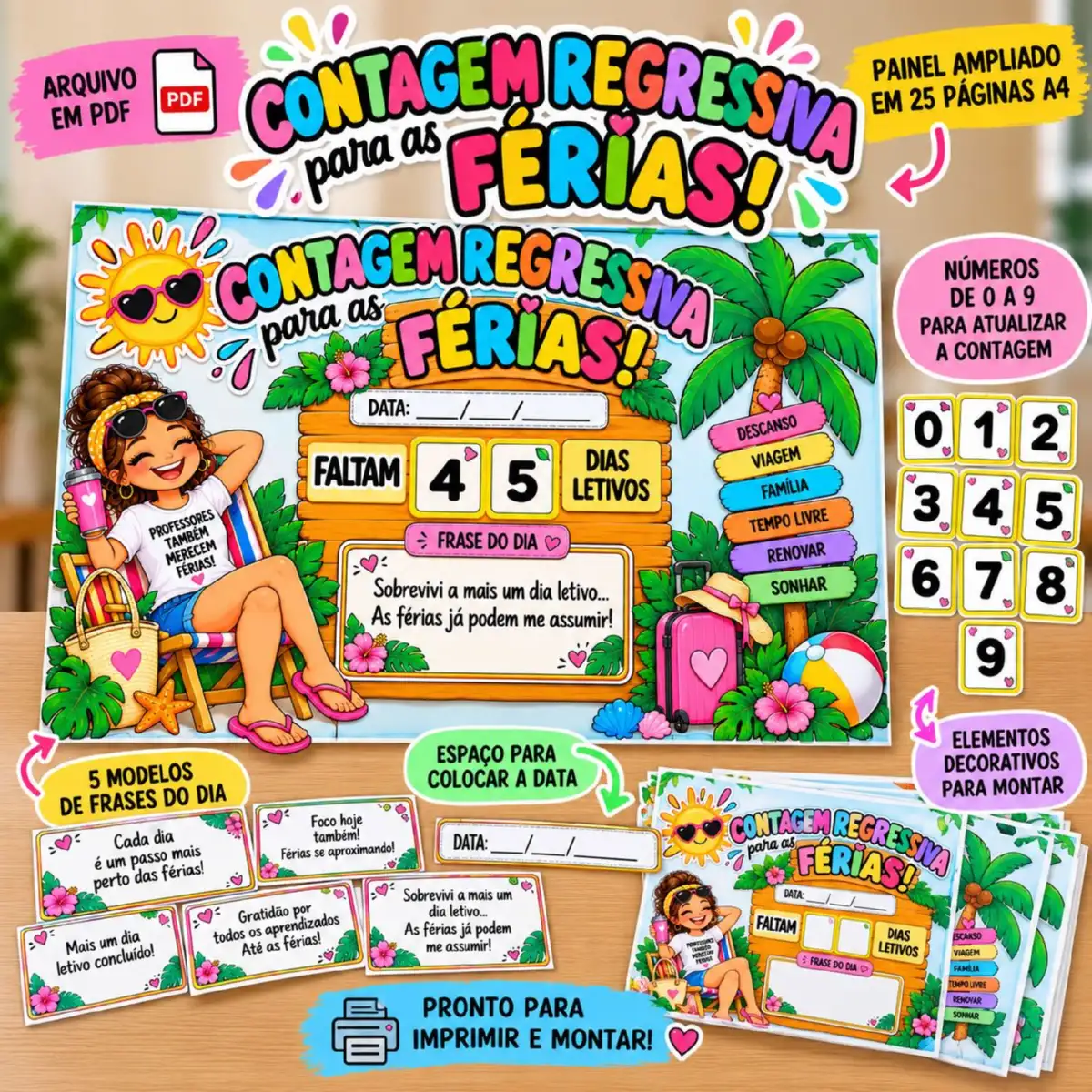 Contagem Regressiva para as Férias – Painel Interativo para Imprimir — Alfabetização para Educação Infantil: Painel…