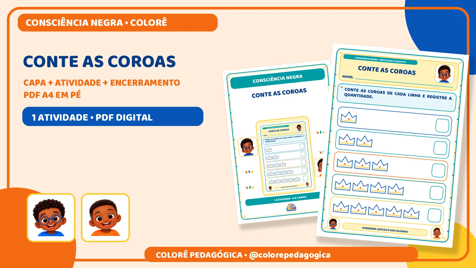 Conte as coroas | Matemática e Consciência Negra — amostra 1: Produto digital para impressão em A4, na orientação vertical,…