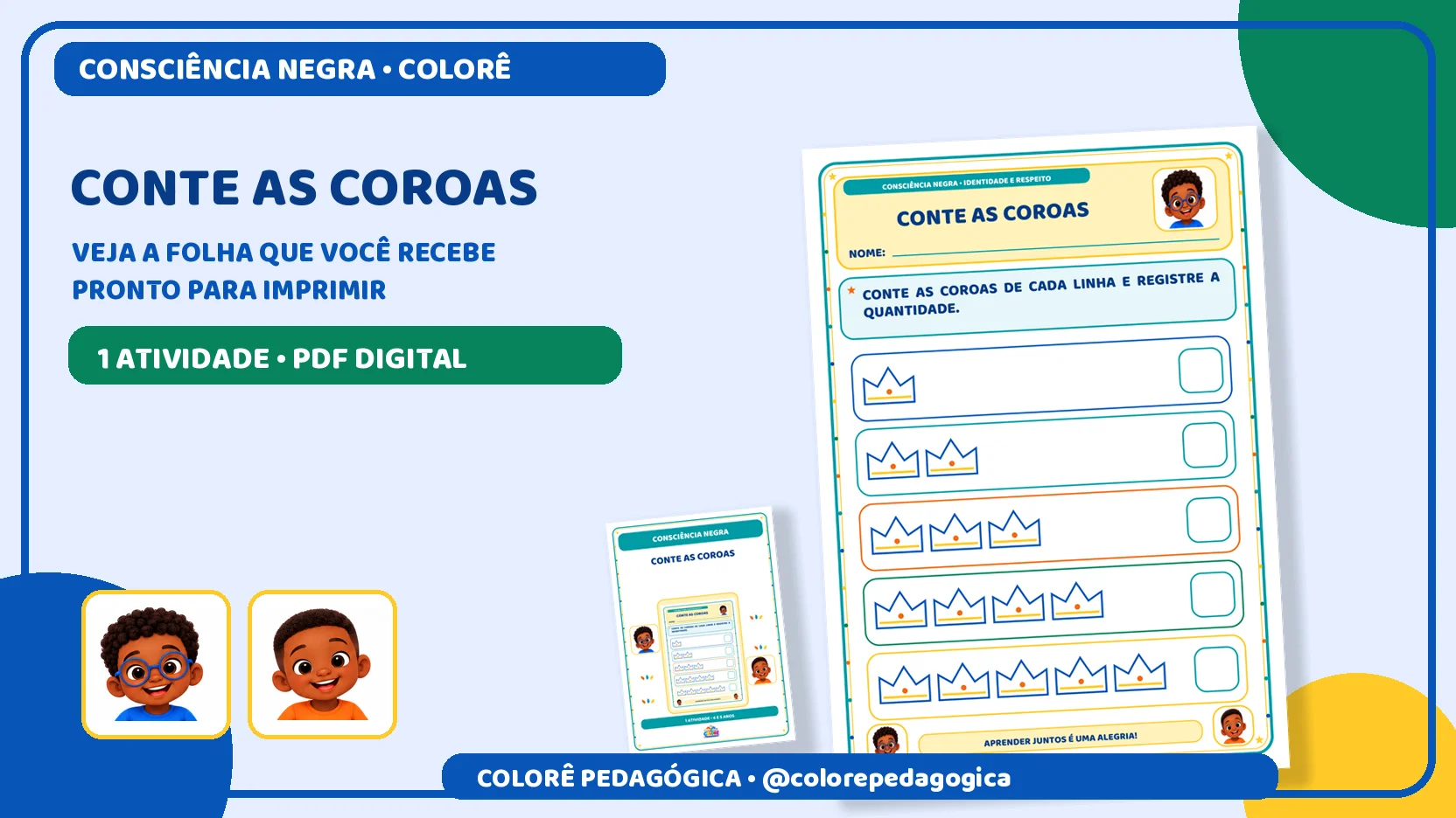 Conte as coroas | Matemática e Consciência Negra — Datas comemorativas para Educação Infantil: Atividade de contagem de…
