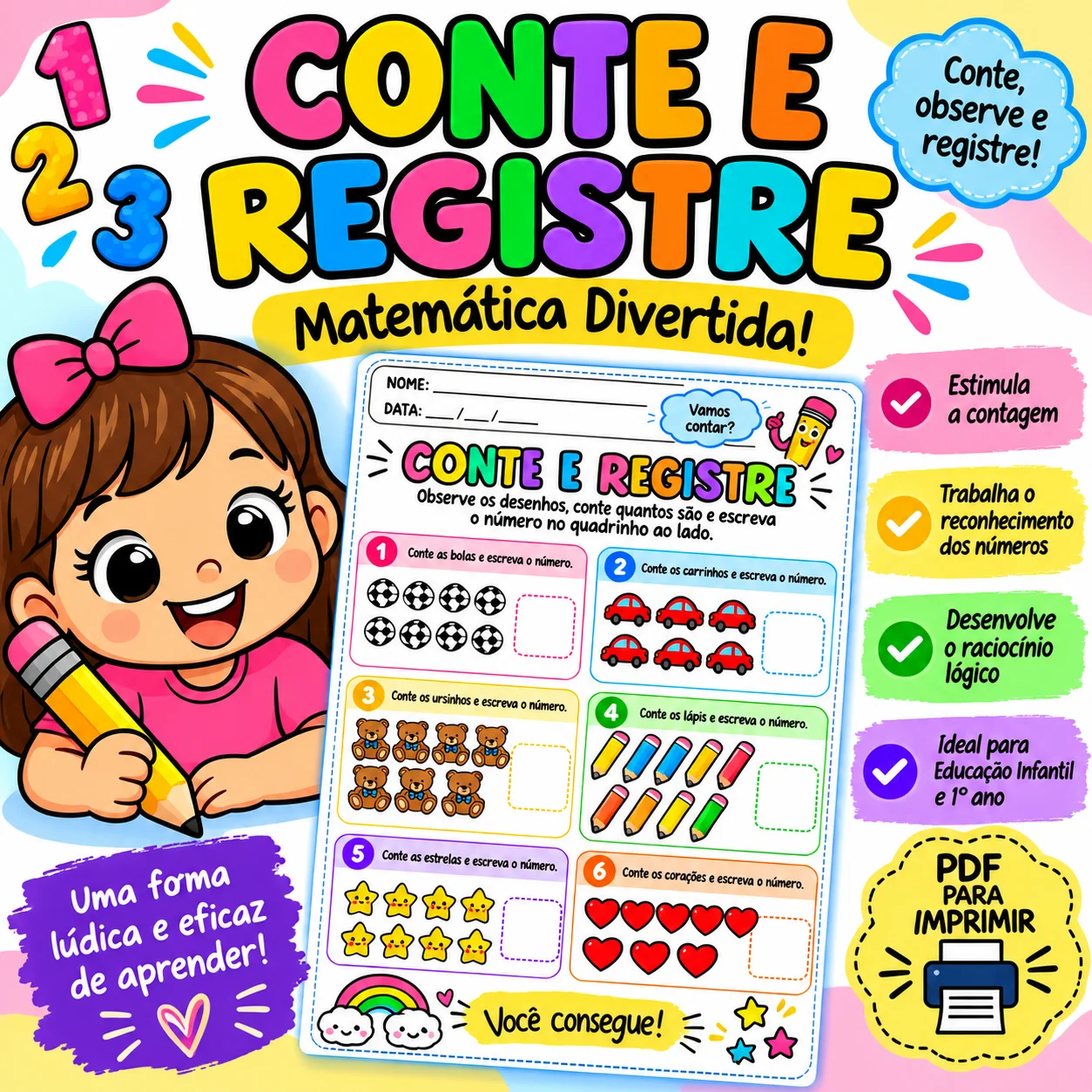 Conte e Registre: Atividade de Matemática para Educação Infantil e 1º — capa do material