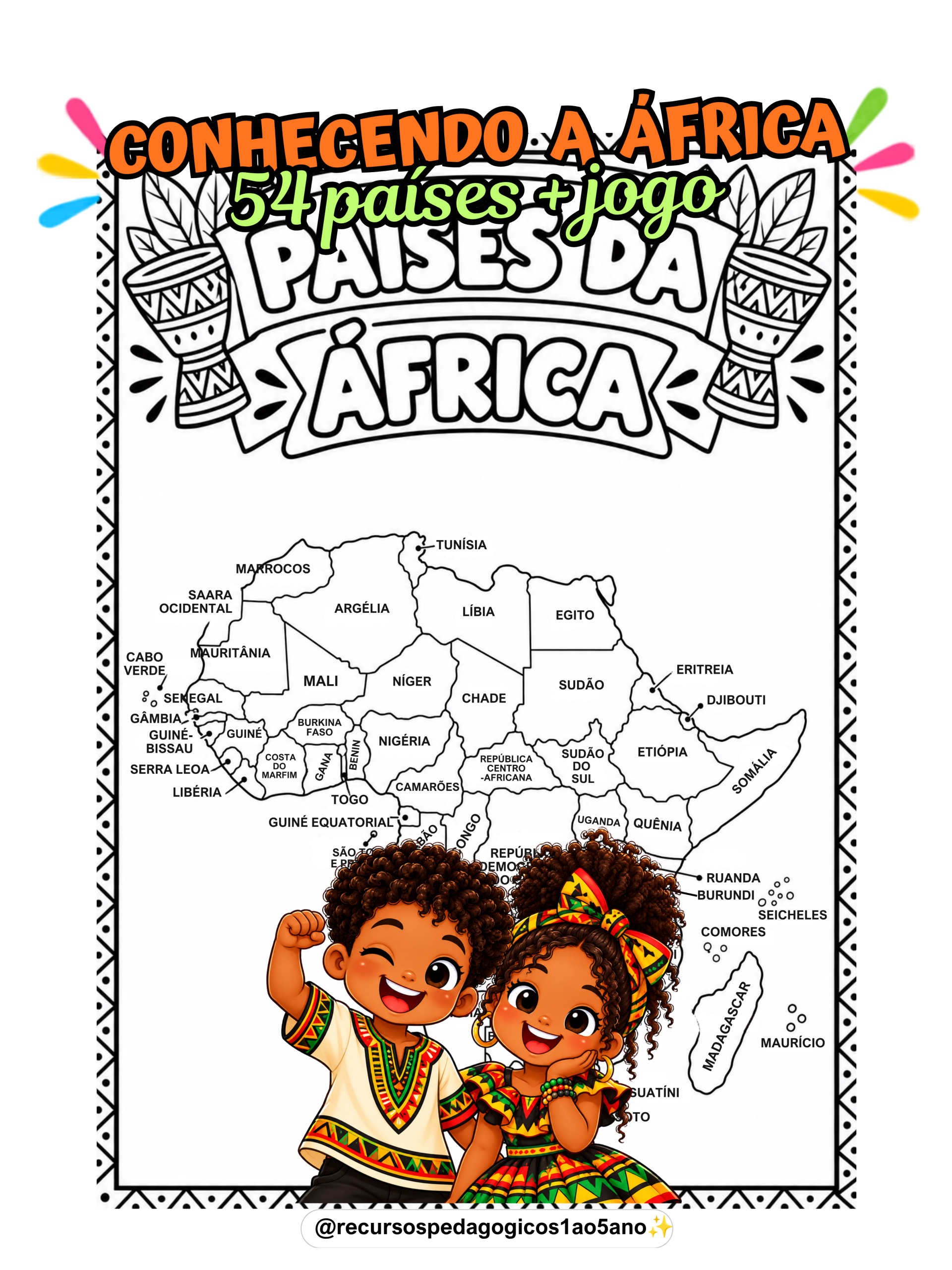 Continente Africano – 54 países + jogo educativo | 5º ano — amostra 1: 🌍🎲 Continente Africano – 54 países + jogo educativo