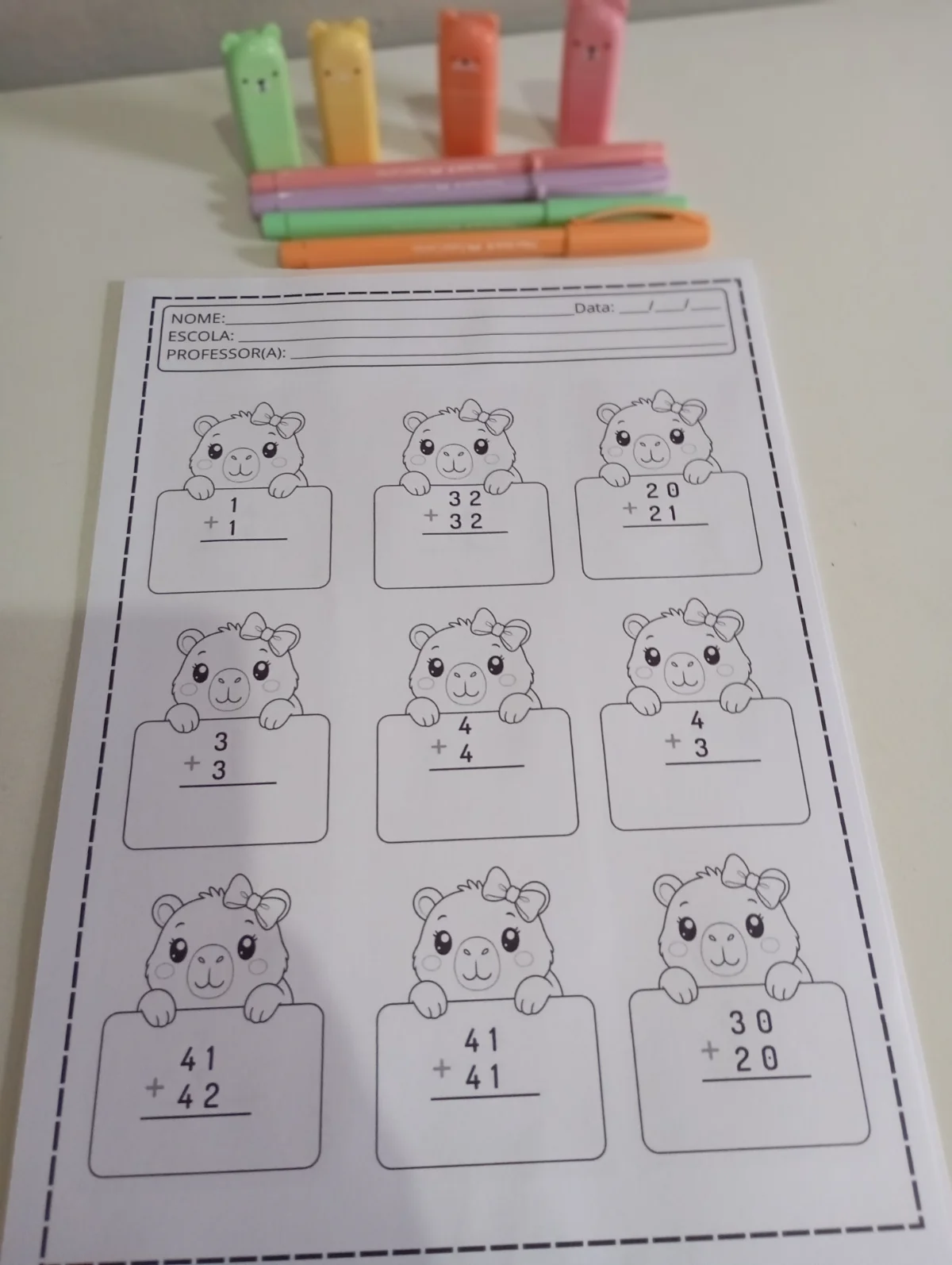 Continhas de Adição – 1º Ano do Ensino Fundamental — amostra 3: Material em PDF com 135 continhas de adição distribuídas em…