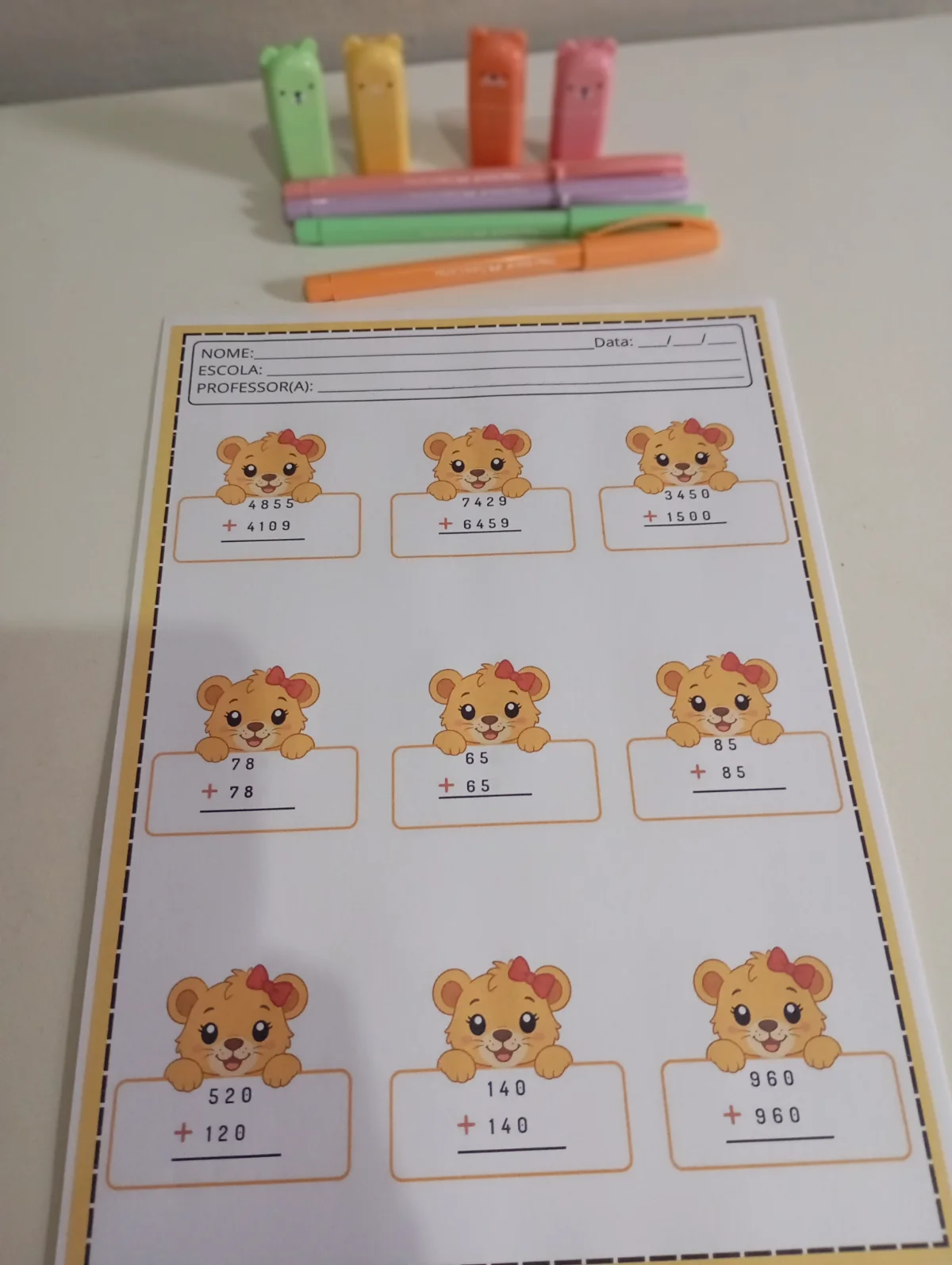 Continhas de Adição – 3º Ano do Ensino Fundamental — amostra 3: Material com 135 continhas de adição distribuídas em 15…