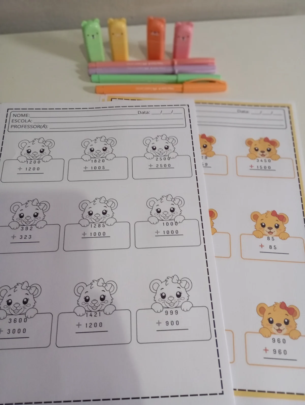 Continhas de Adição – 3º Ano do Ensino Fundamental — amostra 4: Material com 135 continhas de adição distribuídas em 15…
