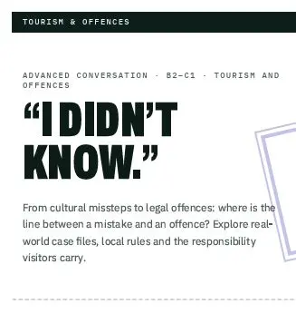 Conversação em inglês B2–C1: turismo e infrações — capa do material