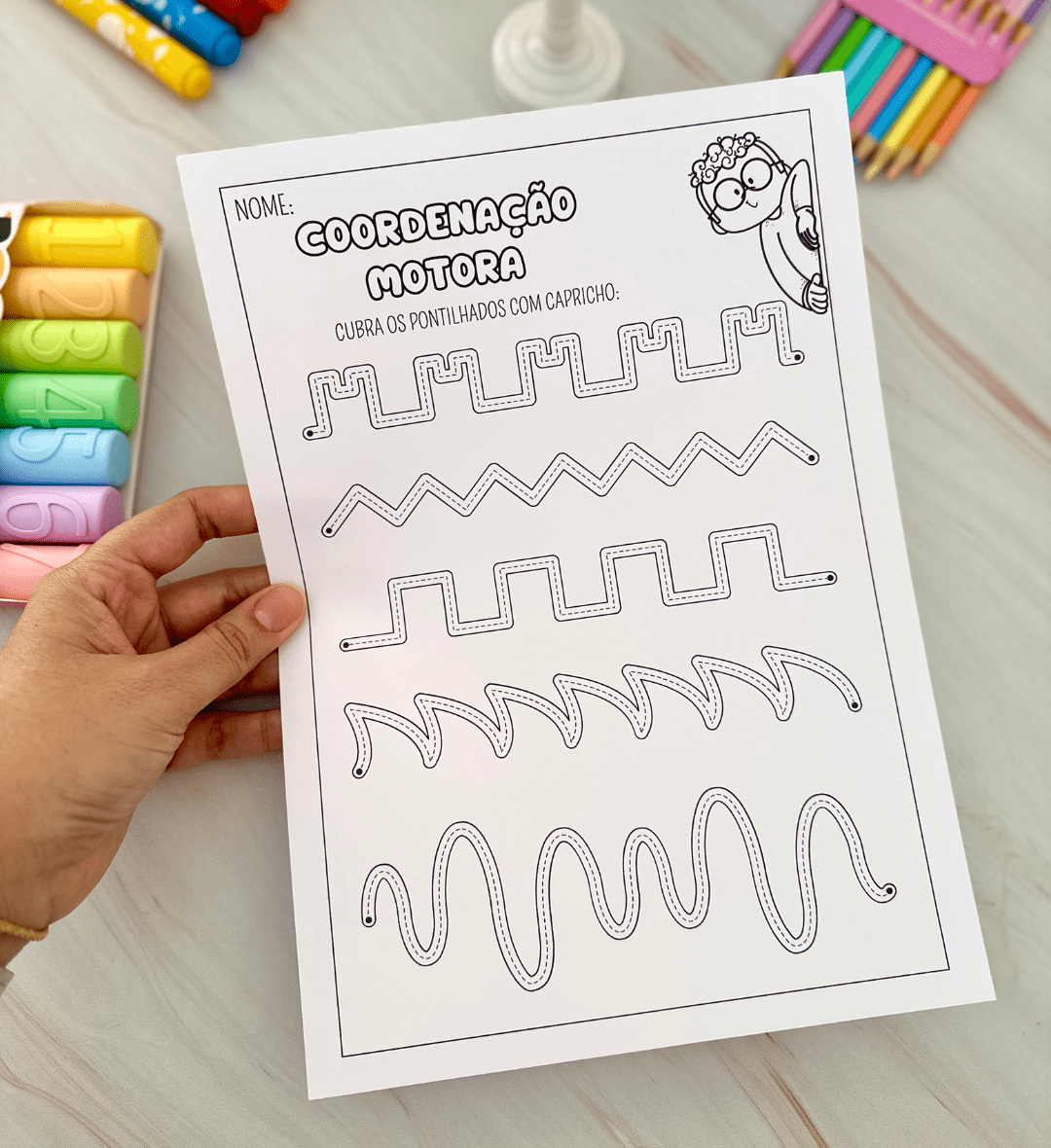 Coordenação motora fina: 3 atividades para colorir em PDF — amostra 2: O que vem no material