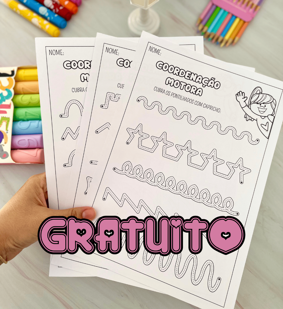 Coordenação motora fina: 3 atividades para colorir em PDF — capa do material