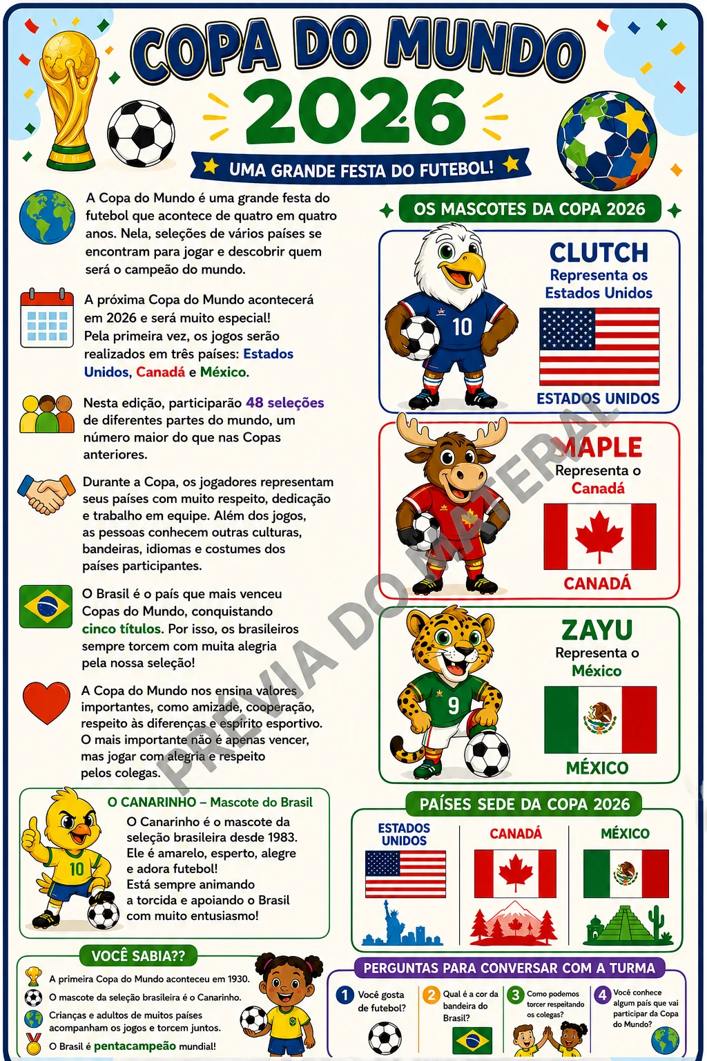 Copa do Mundo 2026 – Texto Informativo Ilustrado + Perguntas para Conversar com a Turma — amostra 1: Material informativo e…