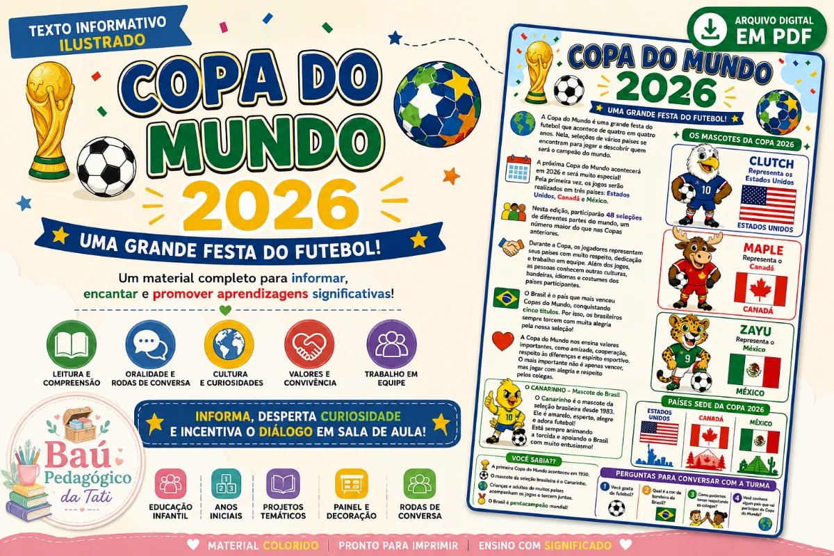 Copa do Mundo 2026 – Texto Informativo Ilustrado + Perguntas para Conversar com a Turma — Alfabetização para Educação…