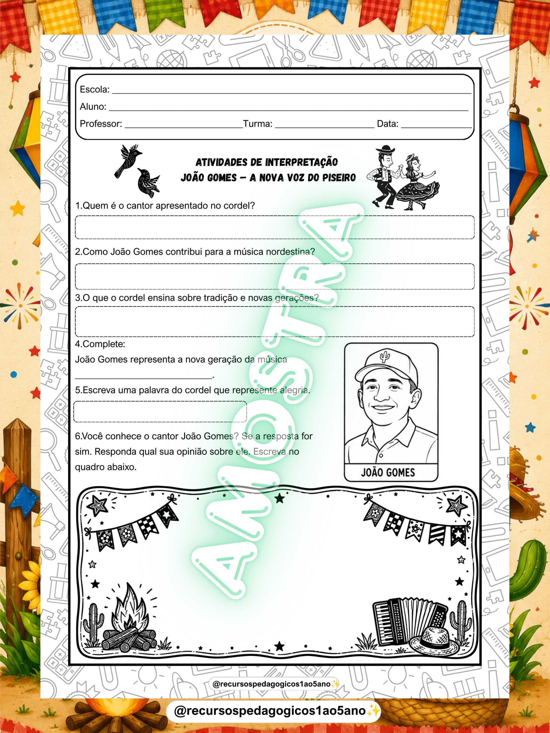 Cordéis Juninos que Encantam – Cantores – PDF para Imprimir | Anos Iniciais e Alfabetização — amostra 2: 📄 Formato