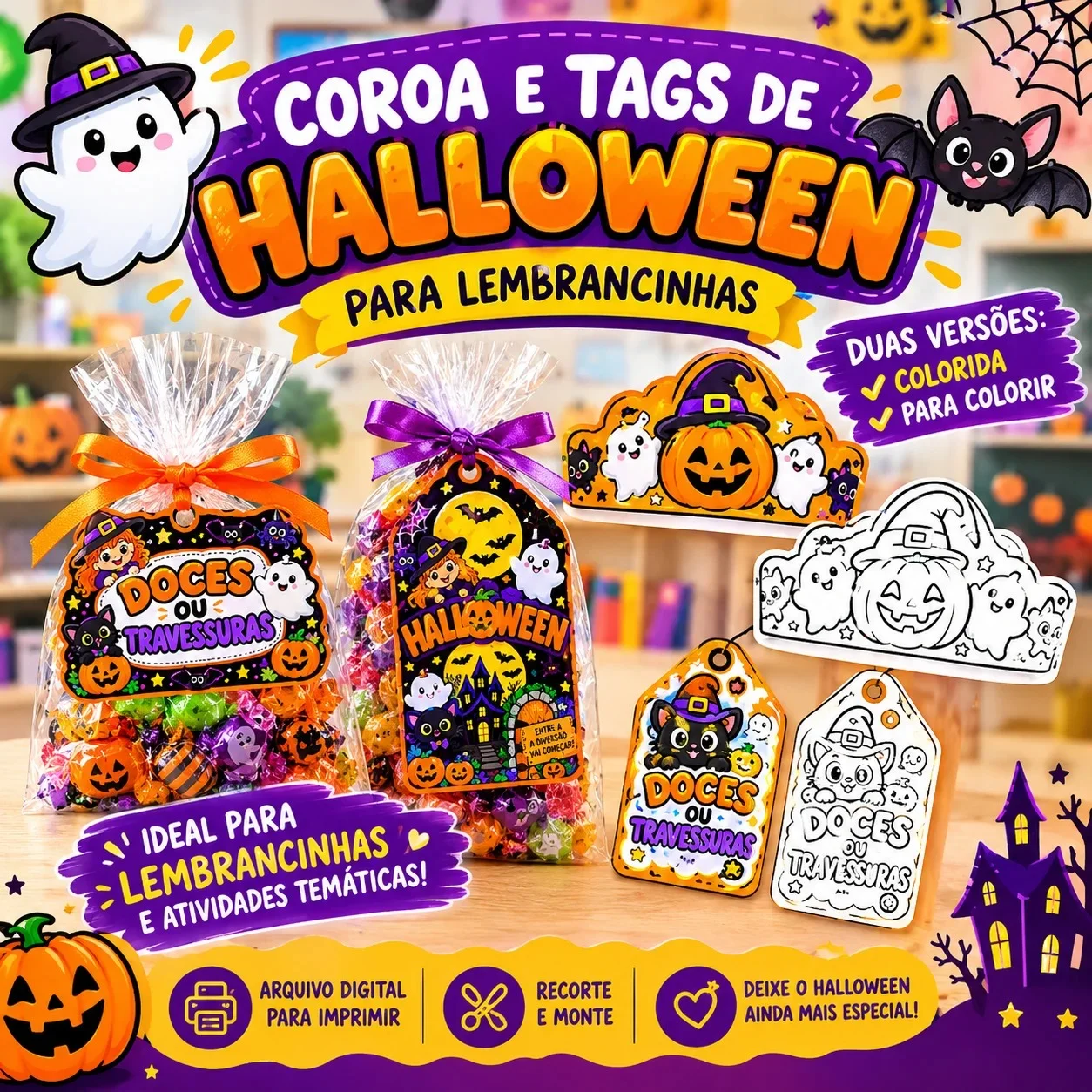Coroa e Tags de Halloween para Lembrancinhas — capa do material