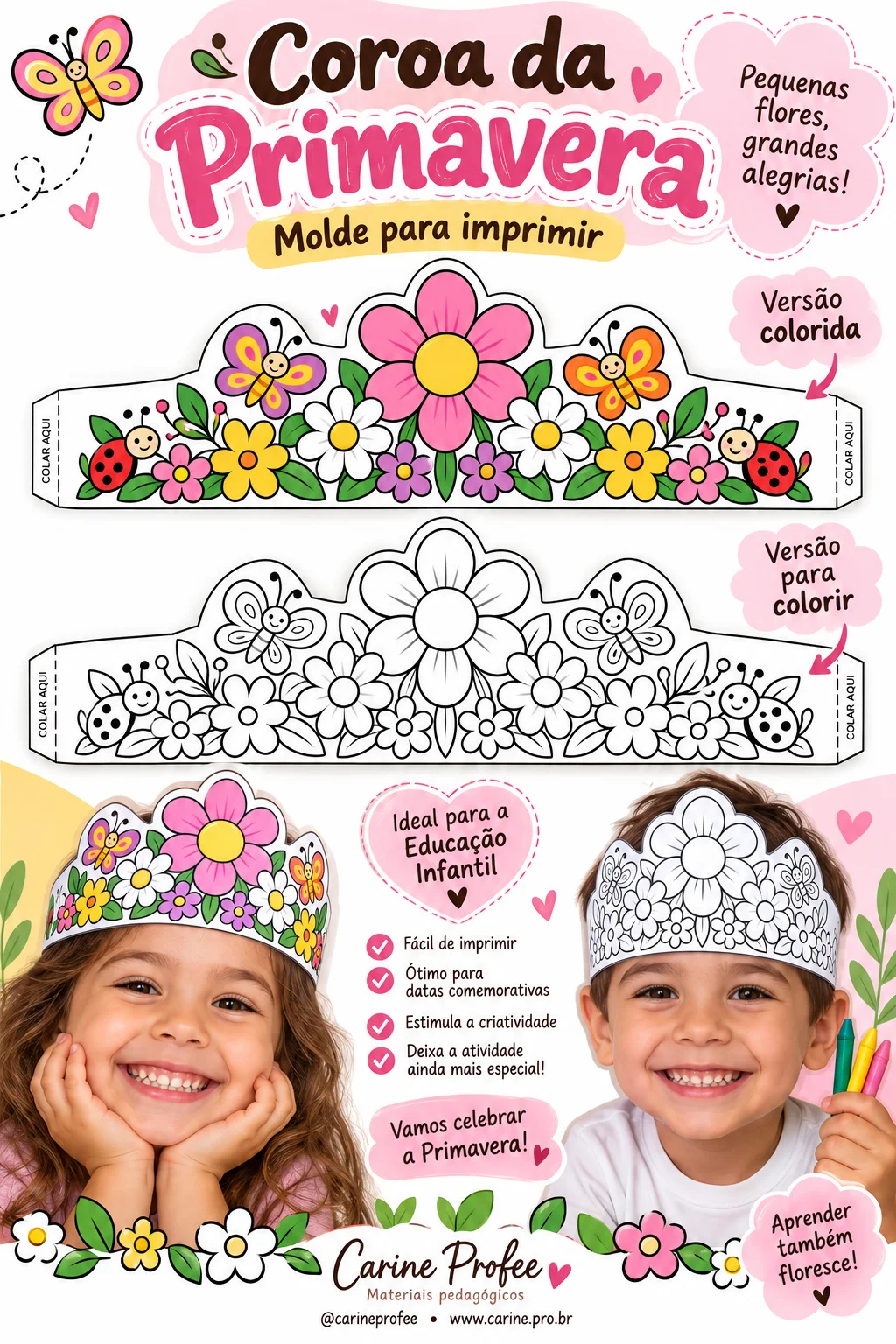 Coroa Primavera imprimir. versão colorida e preto e branco.pdf — Alfabetização para Educação Infantil: Atividade perfeita…