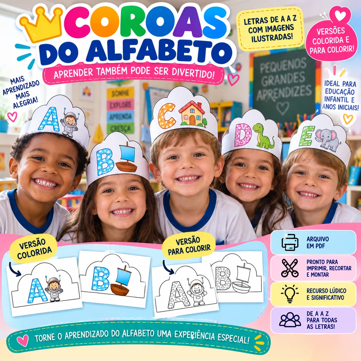 coroas do alfabeto - alfabetização ludica — amostra 1: O que está incluso: coroas do alfabeto de A a Z, com letras e…