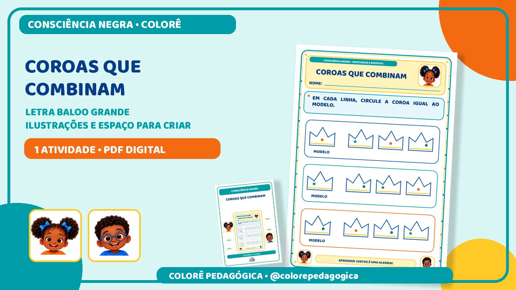 Coroas que combinam | Consciência Negra Educação Infantil — amostra 2: Atividade para observar detalhes e encontrar coroas…