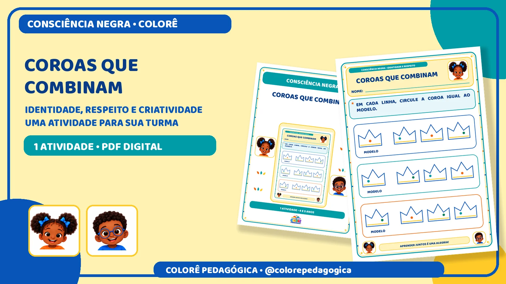 Coroas que combinam | Consciência Negra Educação Infantil — amostra 3: Atividade para observar detalhes e encontrar coroas…