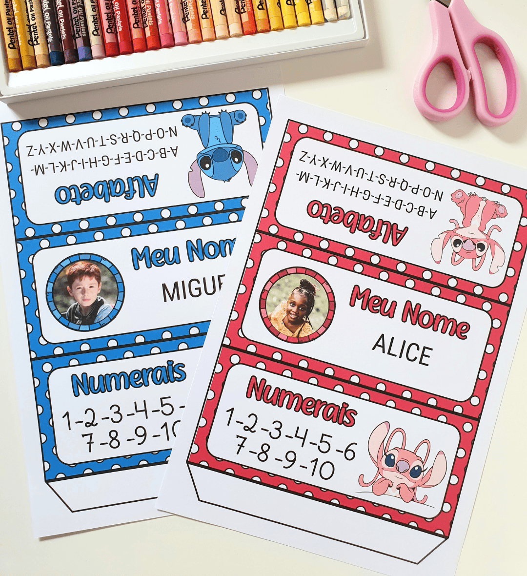 Crachá de mesa editável Stitch com alfabeto e numerais até 10 — amostra 2: O que você recebe