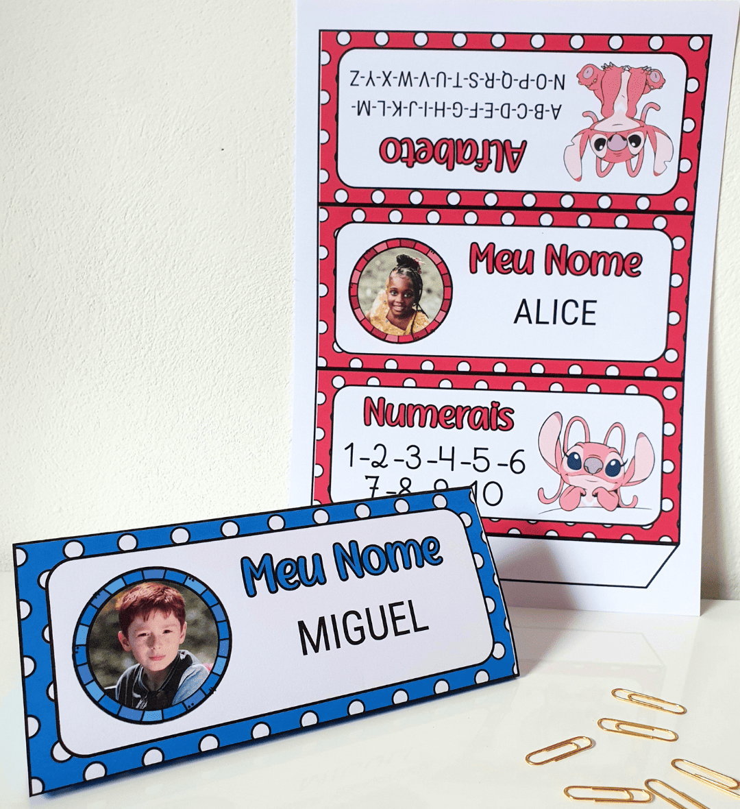 Crachá de mesa editável Stitch com alfabeto e numerais até 10 — amostra 3: Como usar em sala de aula