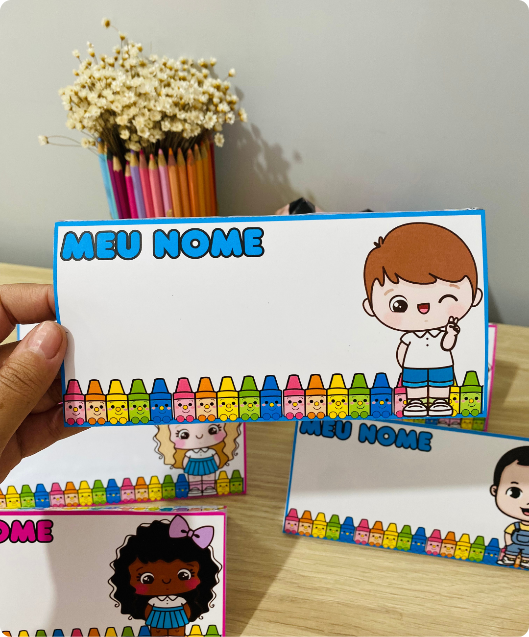 Crachás de mesa para imprimir — amostra 3: O que está incluído no PDF