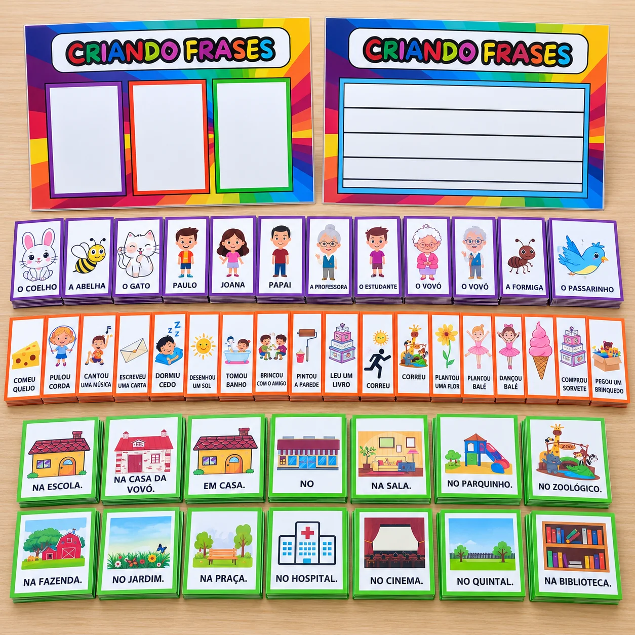 Criando Frases – Jogo de Formação de Frases — amostra 1: Jogo com fichas de substantivos, ações e lugares para formar… Criando Frases – Jogo de Formação de Frases — amostra 1: Jogo com fichas de substantivos, ações e lugares para formar…