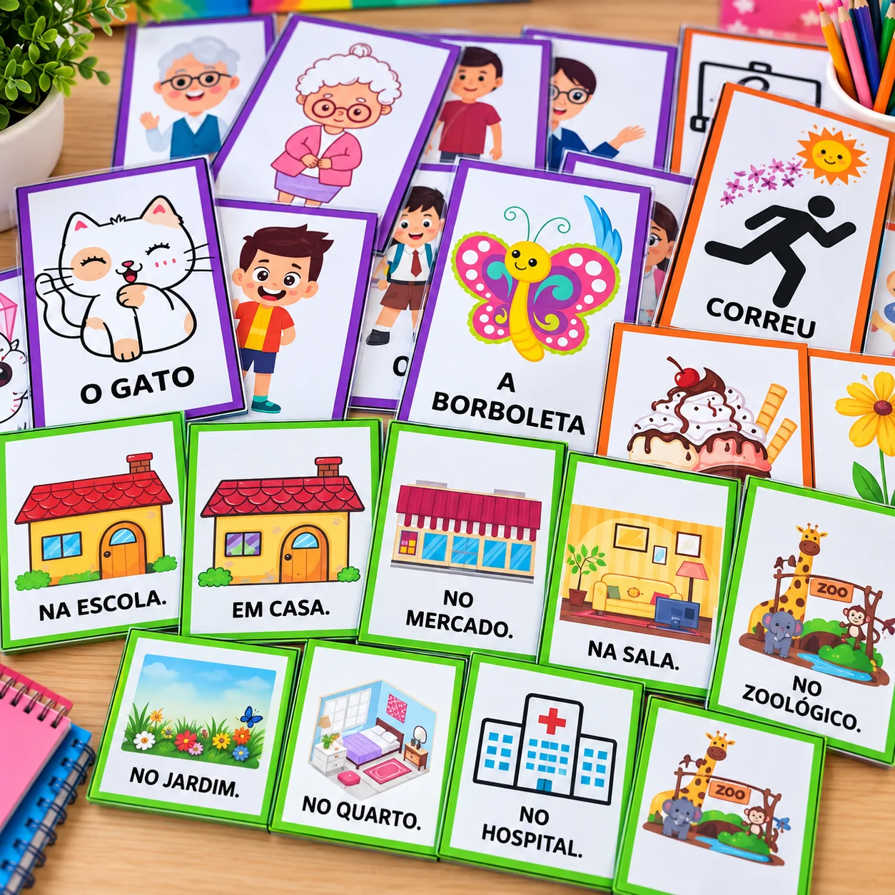 Criando Frases – Jogo de Formação de Frases — amostra 2: Jogo com fichas de substantivos, ações e lugares para formar… Criando Frases – Jogo de Formação de Frases — amostra 2: Jogo com fichas de substantivos, ações e lugares para formar…