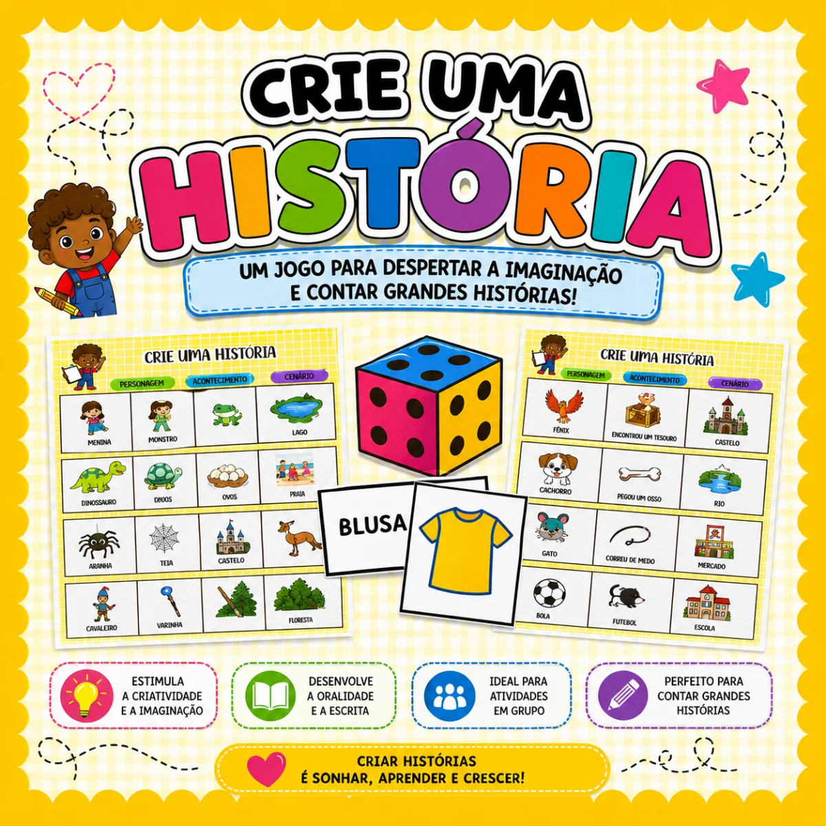 Crie uma História – Recurso Lúdico de Produção Textual — Alfabetização para Educação Infantil: Crie uma História: recurso…