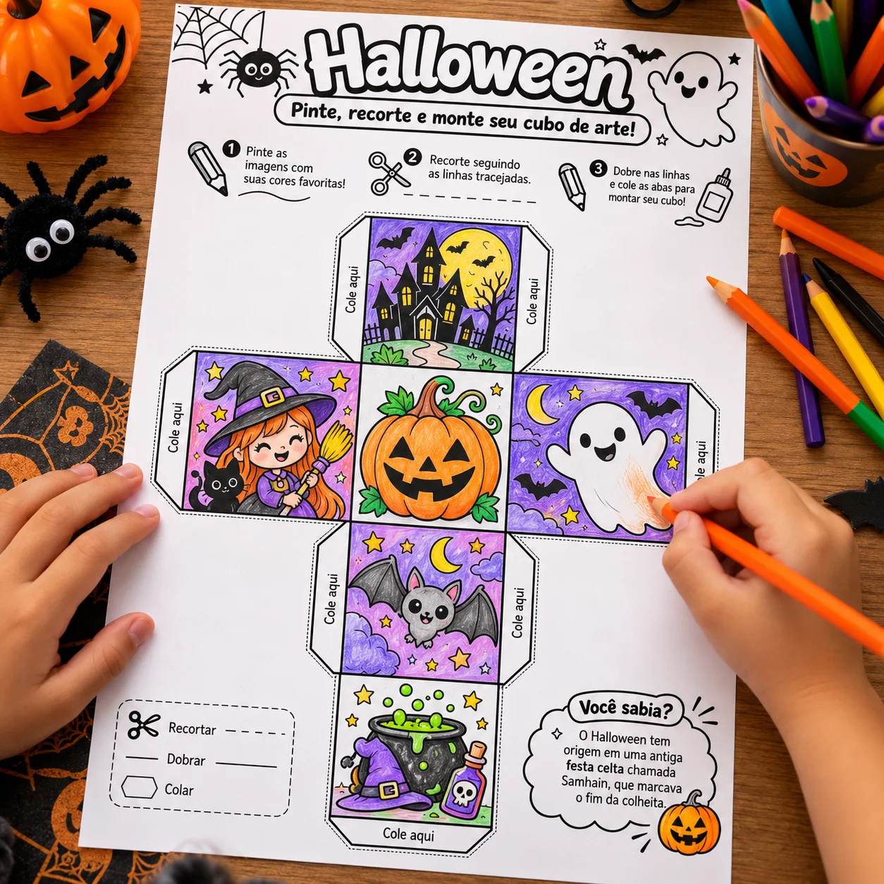 Lembrancinha de Halloween para Colorir, Recortar e Montar 3D — amostra 4: Sugestões de aplicação pedagógica