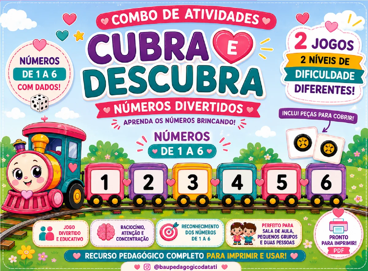 Cubra e Descubra: Números de 1 a 6 – Jogo Matemático — amostra 1: Jogo matemático de 1 a 6 para trabalhar contagem,…