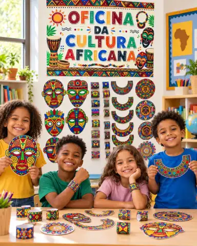 CULTURA AFRICANA – OFICINA DE ARTE PARA IMPRIMIR — amostra 2: ✂️ DUAS VERSÕES PARA EXPLORAR A CRIATIVIDADE